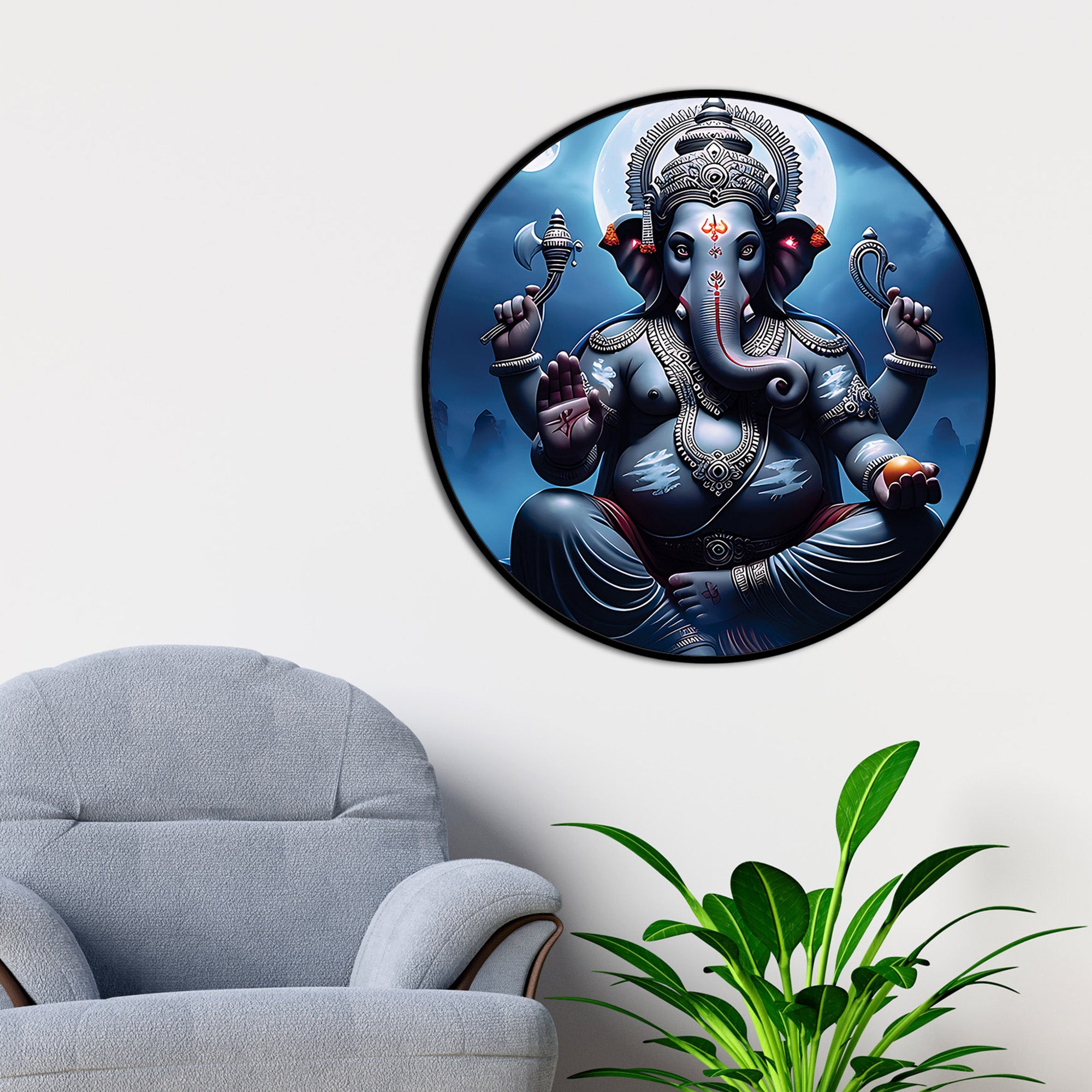 Golden Ganesh Ji Round Painting