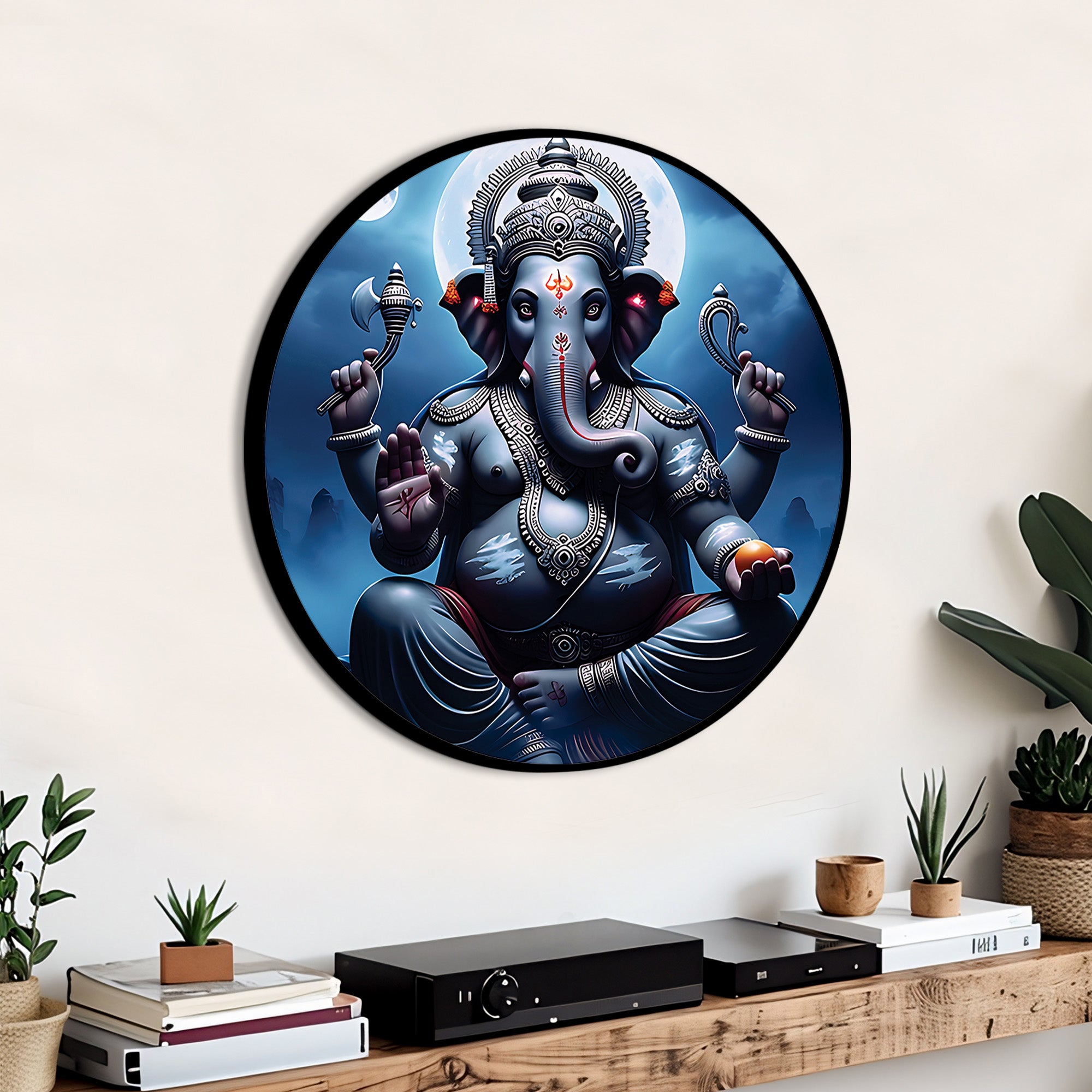 Golden Ganesh Ji Round Painting