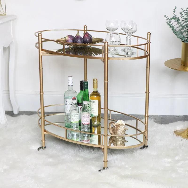 Golden Glamour Oval Drinks Trolley with Mirrored Elegance