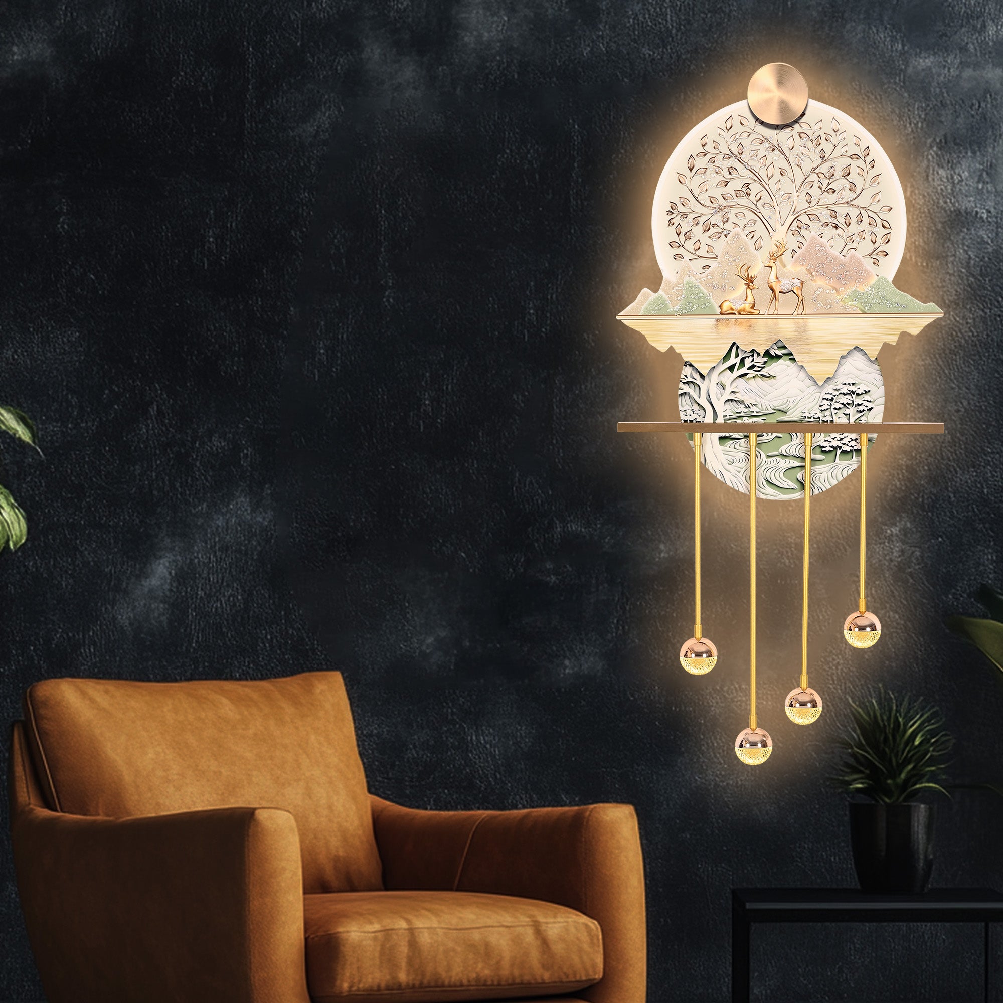 Golden Harmony Crystal Glass Backlit LED Painting