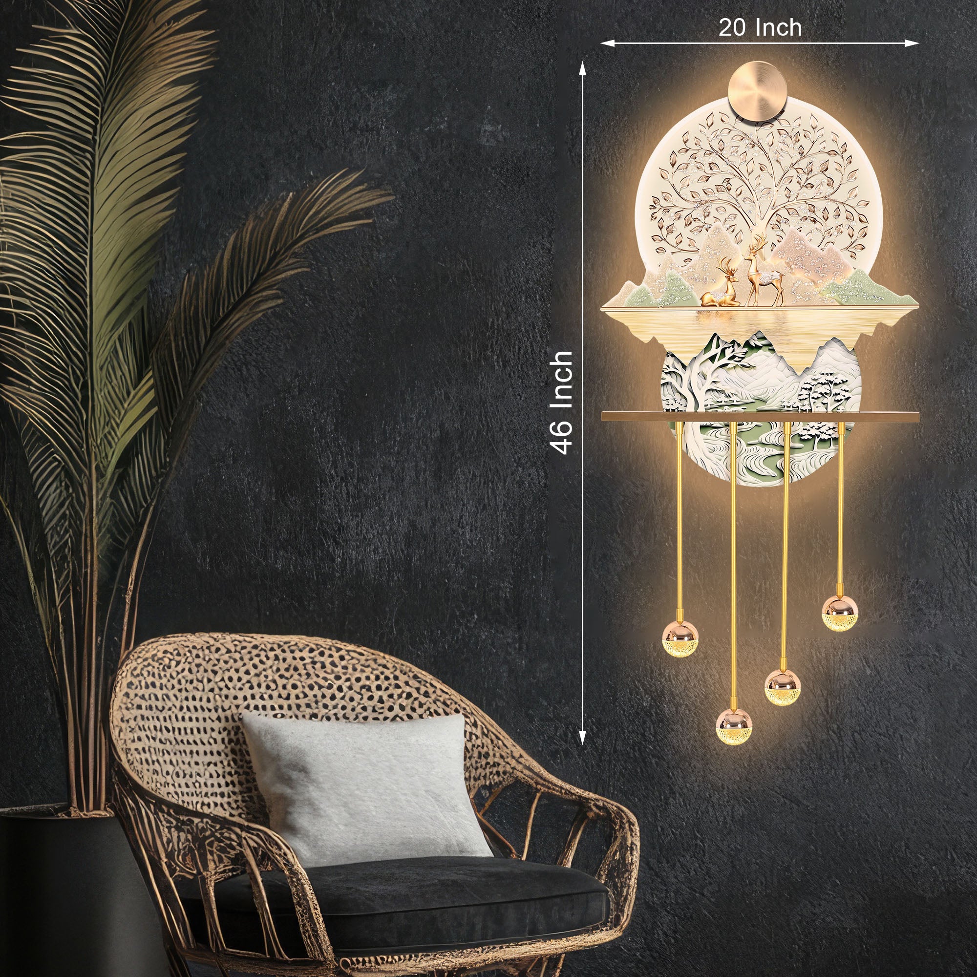 Golden Harmony Crystal Glass Backlit LED Painting