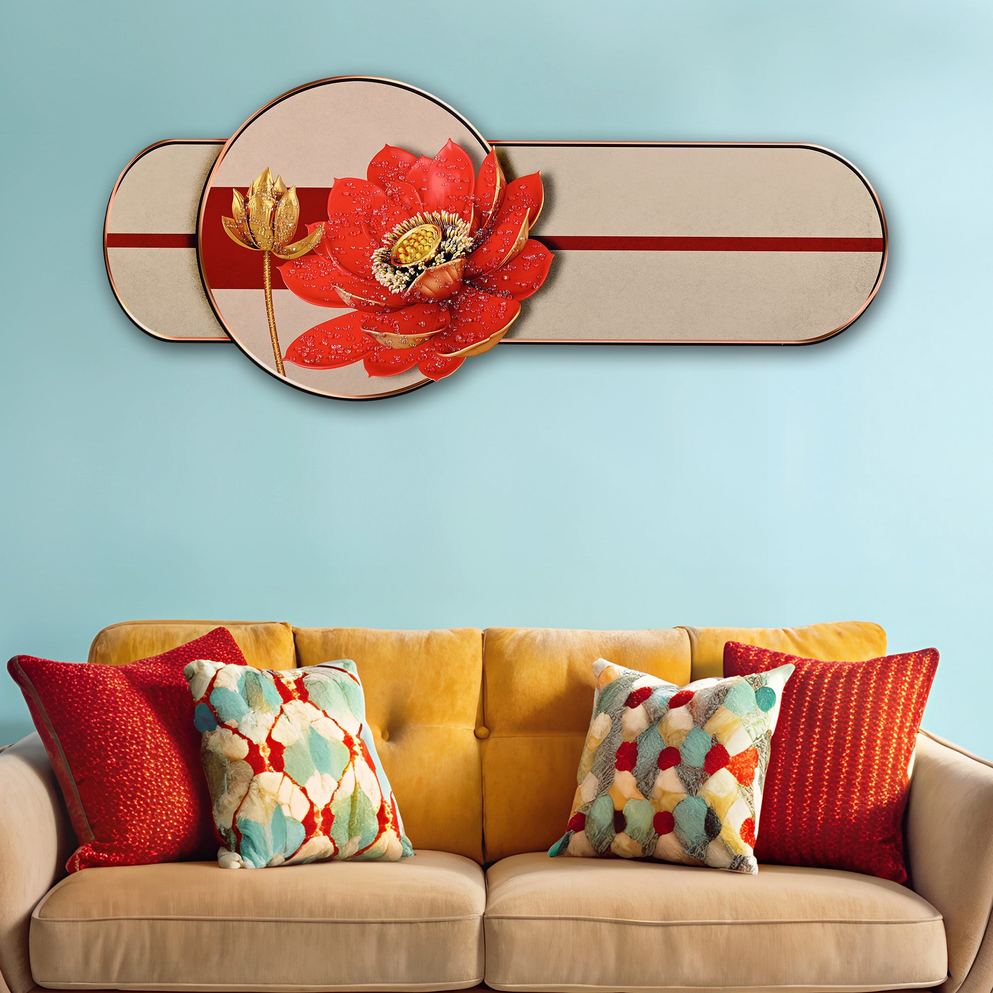 Golden Lotus Elegance Crystal Glass Backlit LED Painting