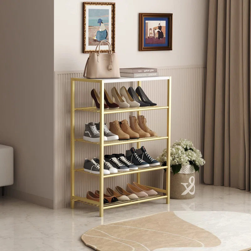Golden Shoe Shelf with Open Design & Sleek Modern Look