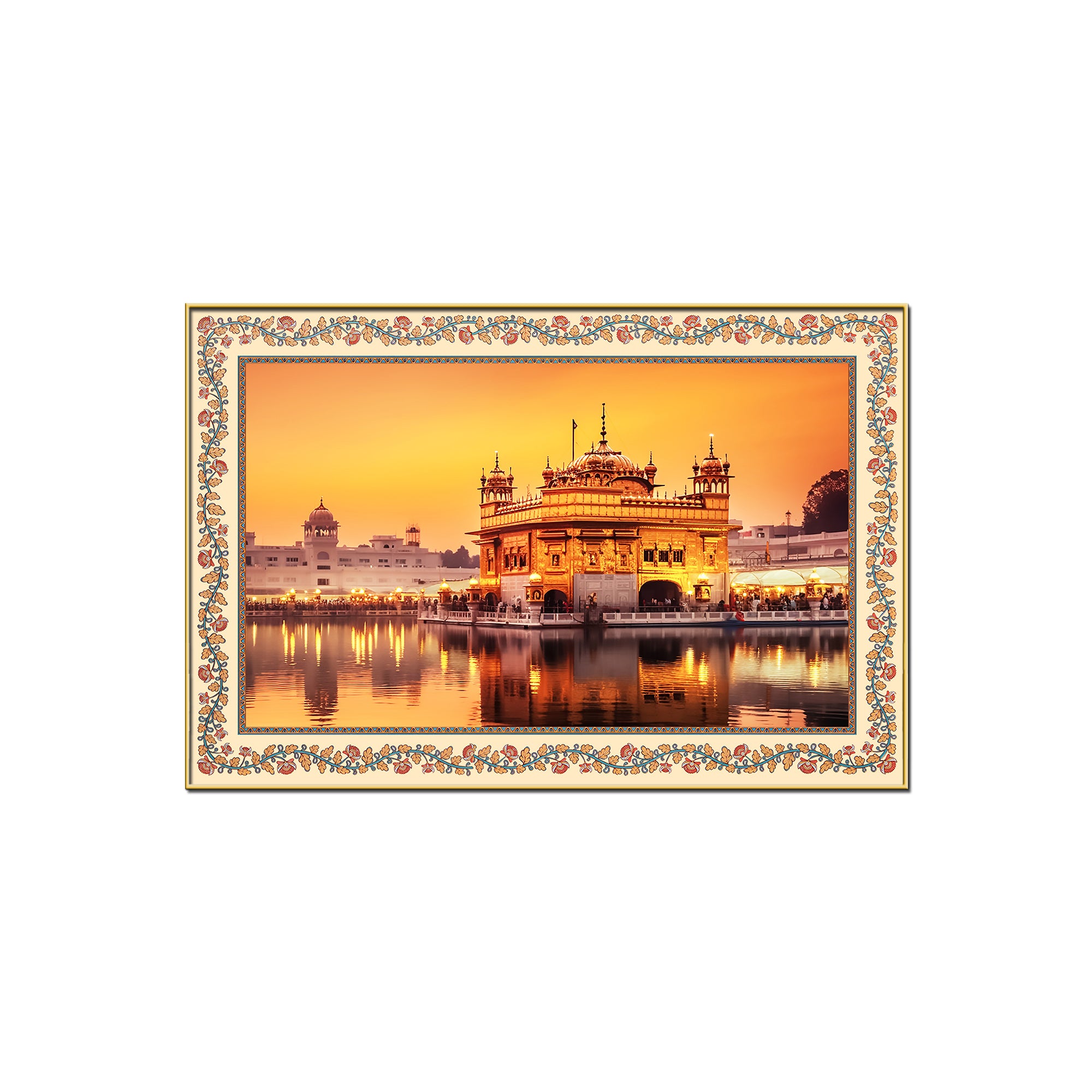 Golden Sikh Temple Floral Border Canvas Wall Painting