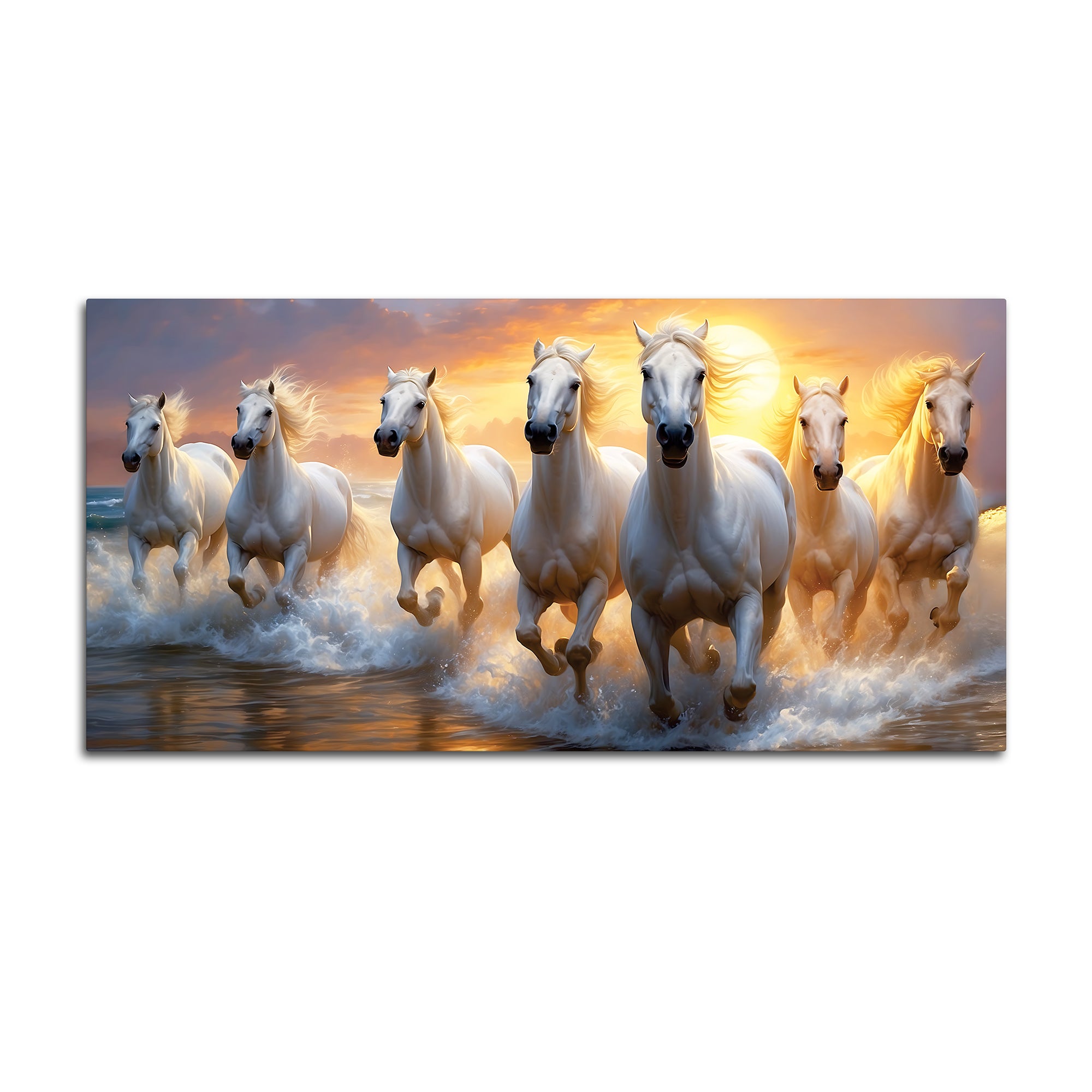 Golden Sunset Running White Horses Canvas wall Painting
