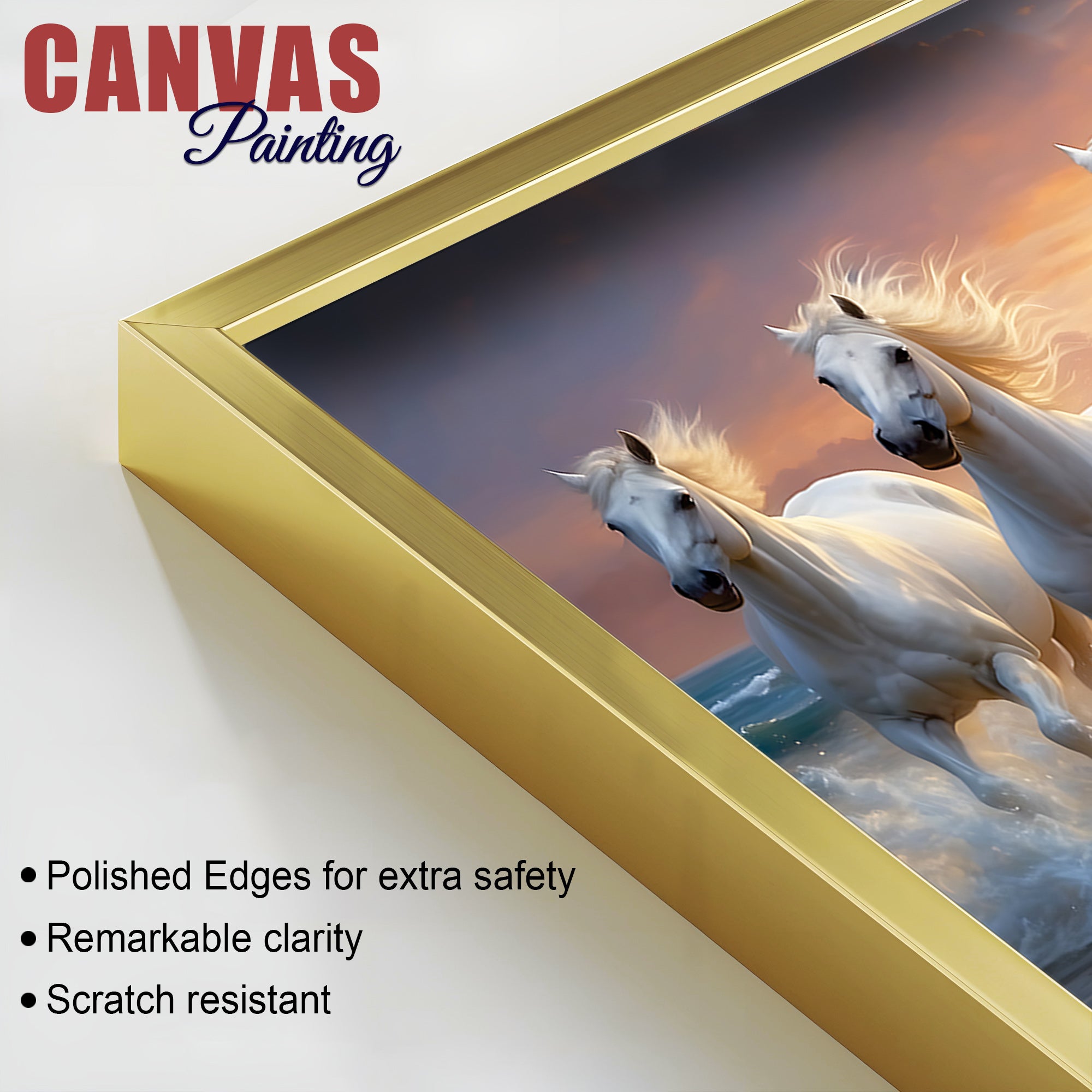 Golden Sunset Running White Horses Canvas wall Painting