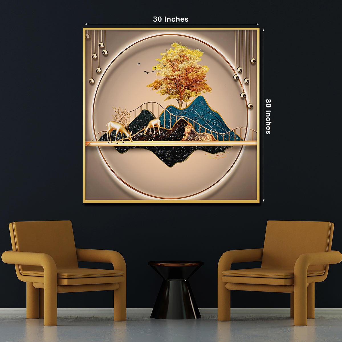 Golden World of Peace Framed Crystal Glass Painting