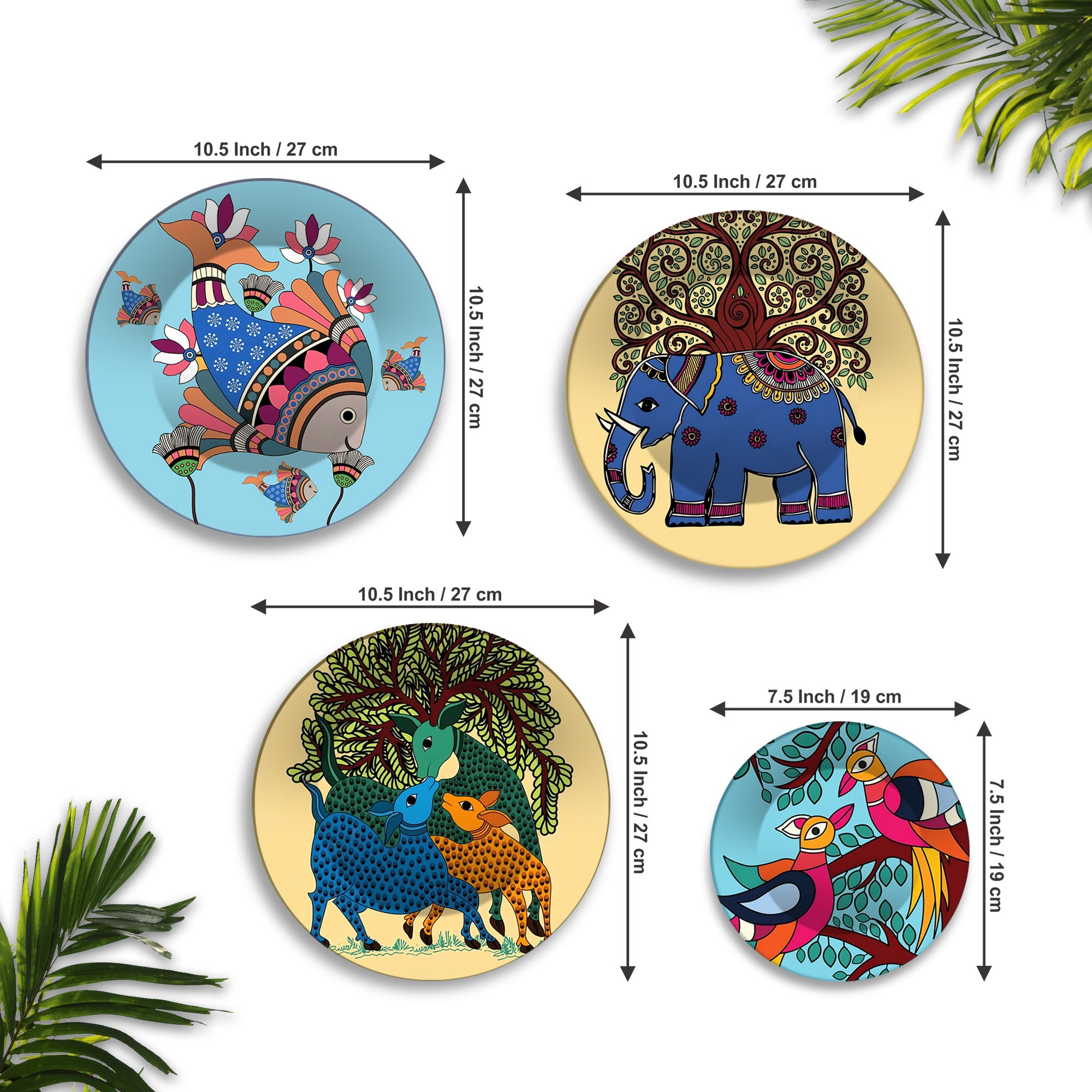 Gond Art Inspired Animal Tales Premium Wall Plates Painting Set of Four