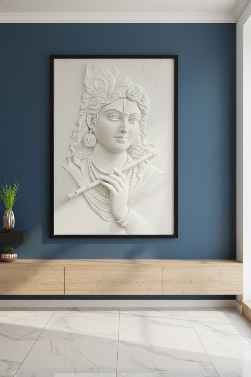 Handcrafted 3D Lord Krishna with Flute Premium Wall Hanging for Home & Office Décor – Spiritual Art