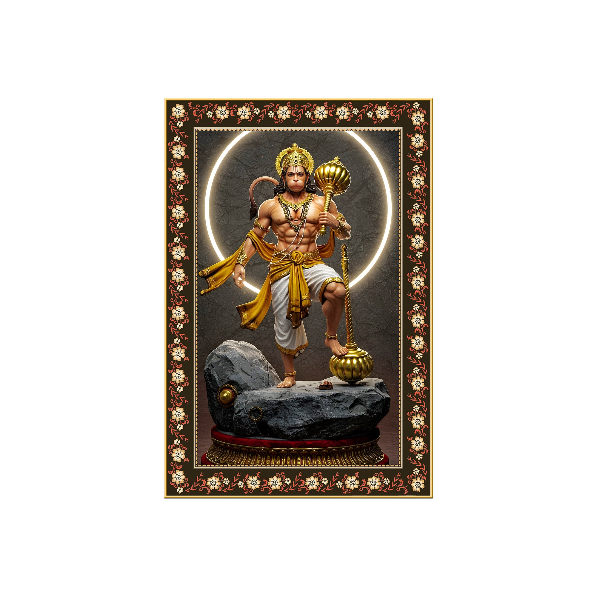 Hanuman Destroyer of illusions Floral Border Vertical Wall Painting