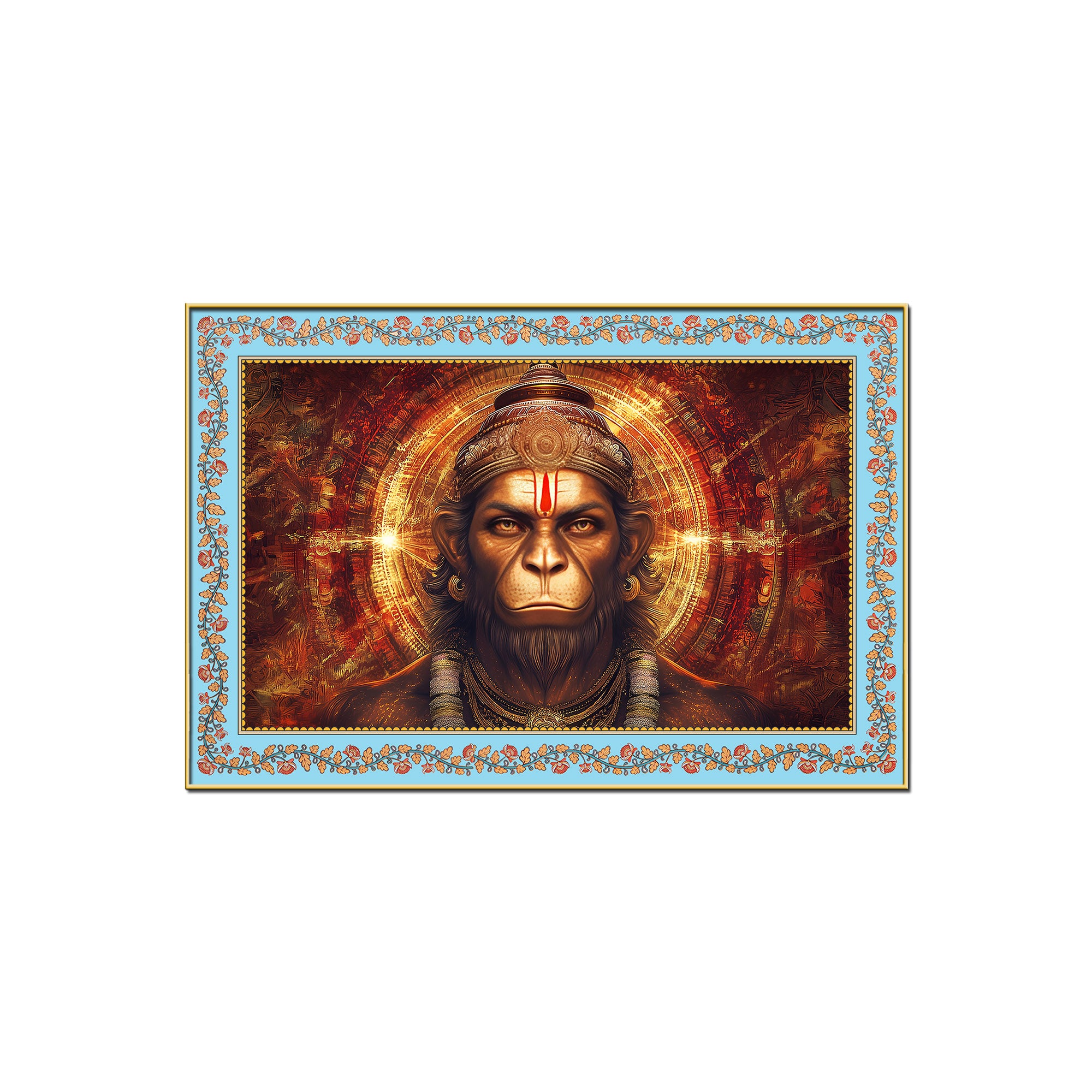 Hanuman Symbol of Strength Floral Border Canvas Wall Painting