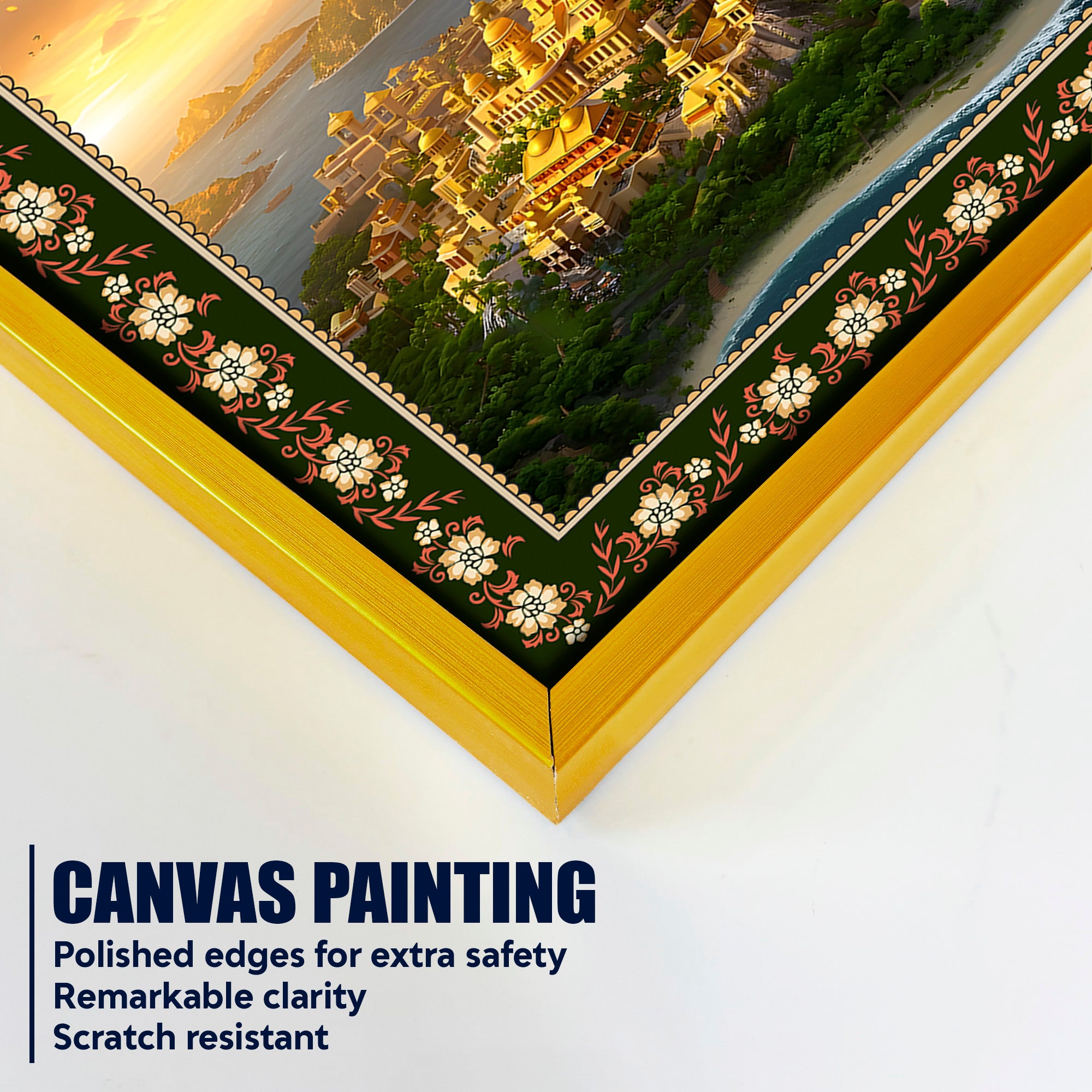 Hanuman with Sanjivani Hill Floral Border Vertical Wall Painting