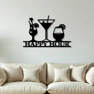 Happy Hour with Drinks Bar Sign Wall Metal Art Decor