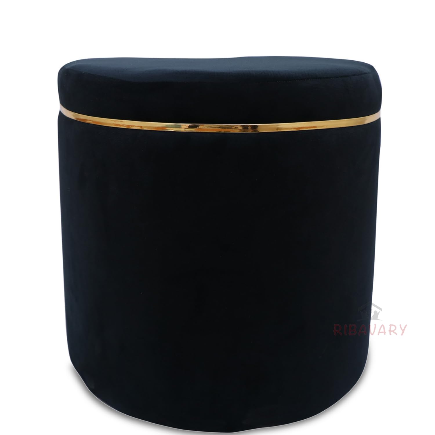 Heart Shaped Black Velvet Ottoman with Gold Trim