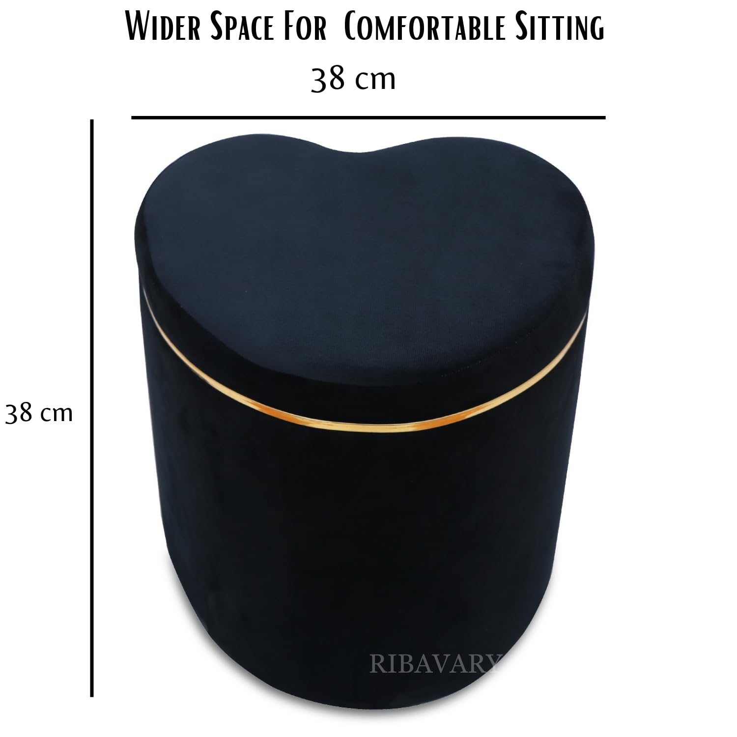 Heart Shaped Black Velvet Ottoman with Gold Trim