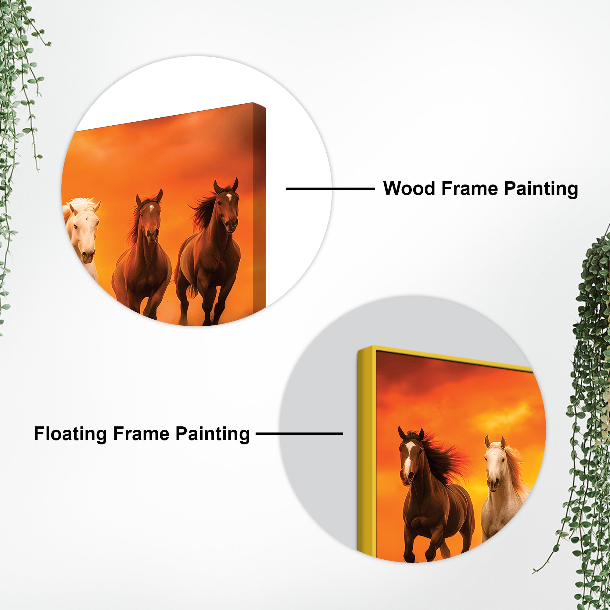 Herd of Seven Horses Running at Sunrise Premium Wall Painting