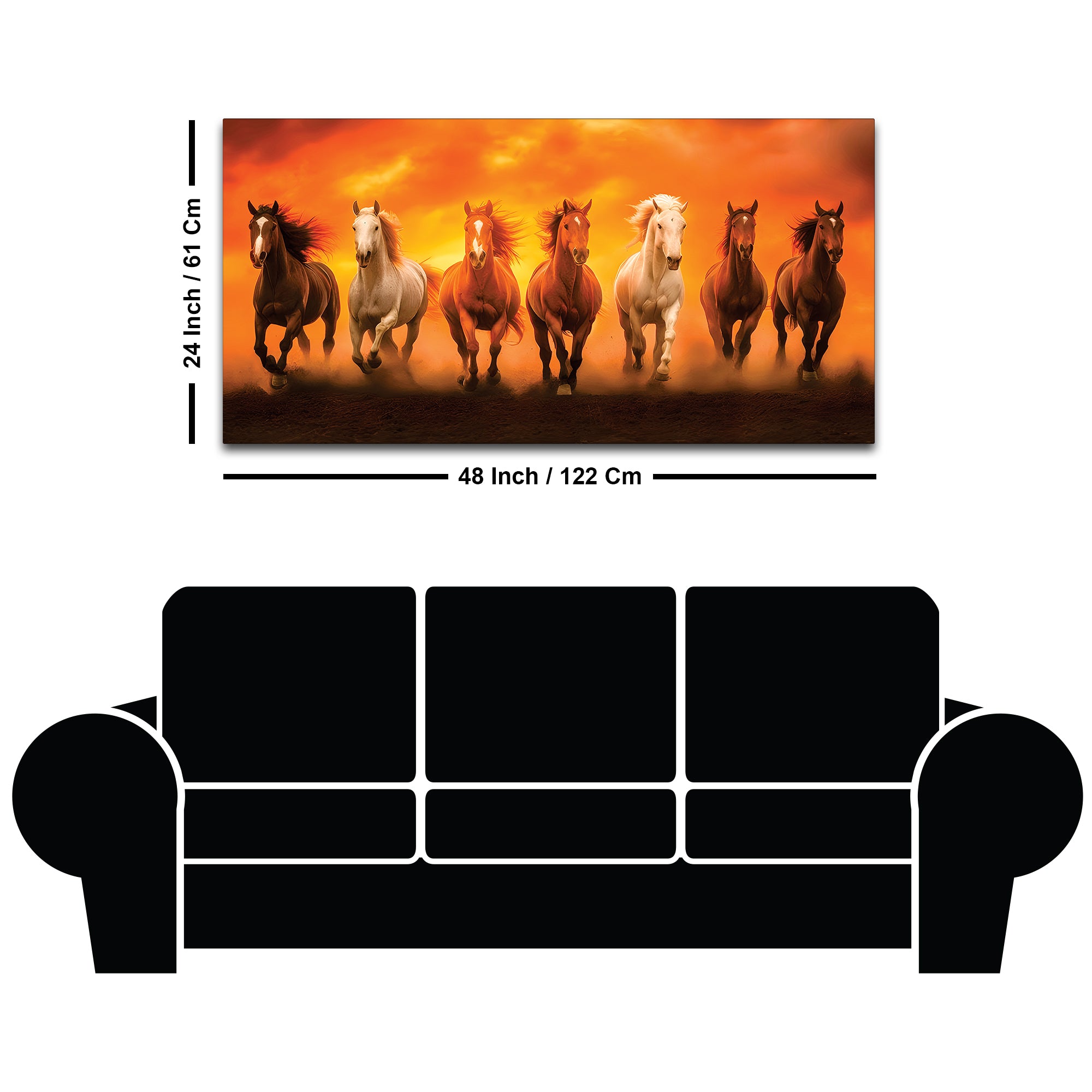 Herd of Seven Horses Running at Sunrise Premium Wall Painting