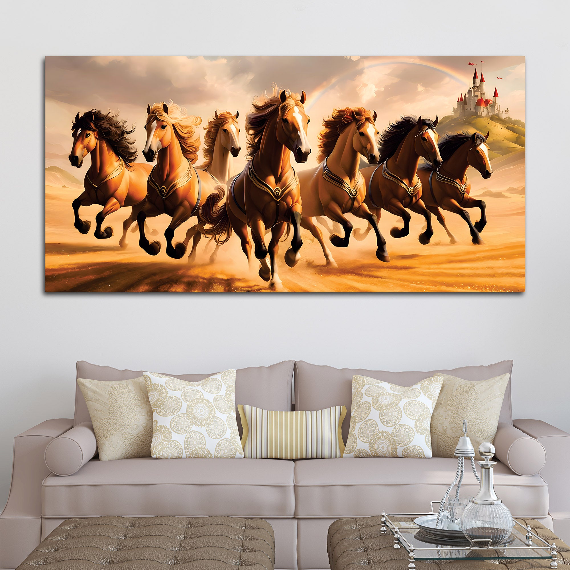 Herd of Seven Horses Running Premium Wall Painting