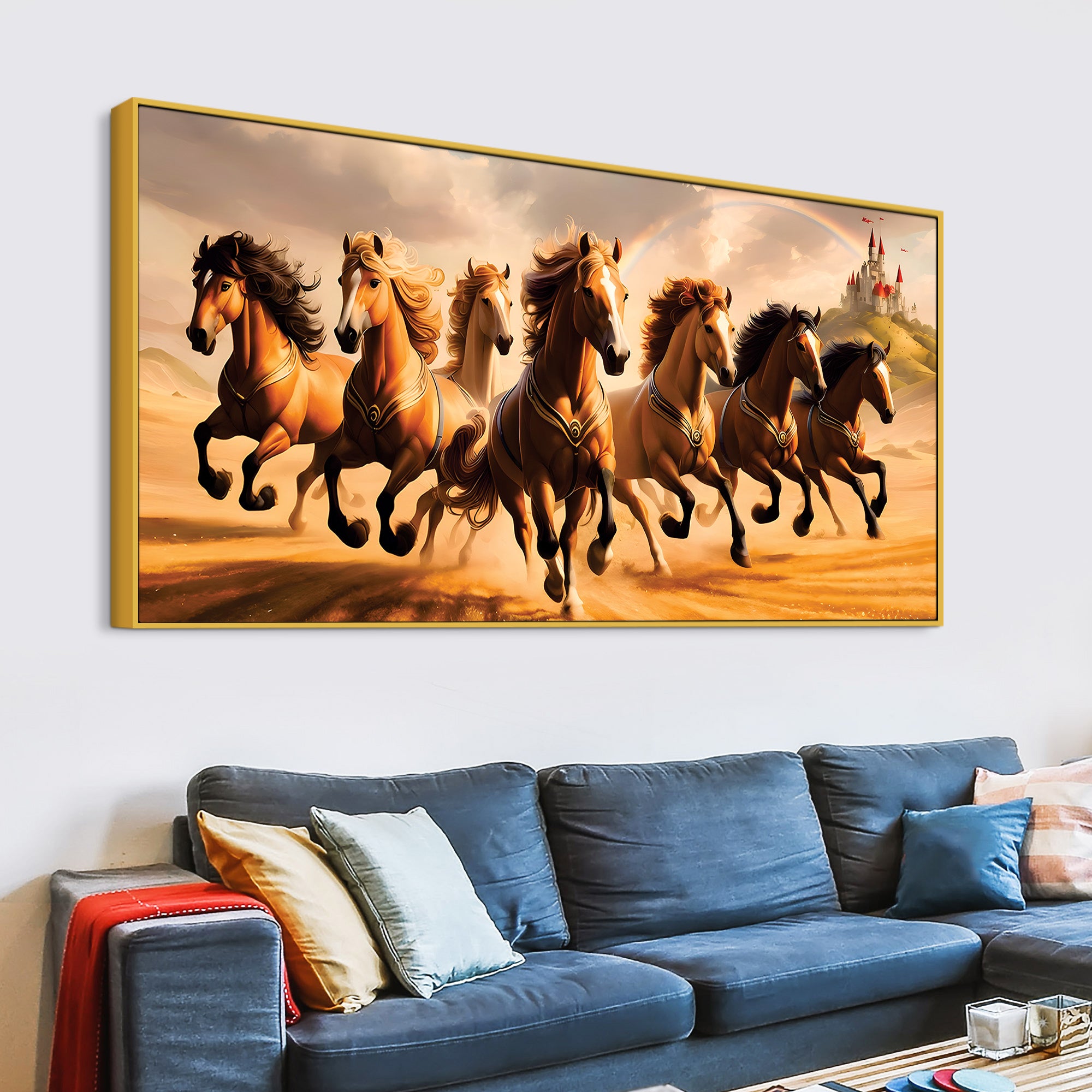 Herd of Seven Horses Running Premium Wall Painting