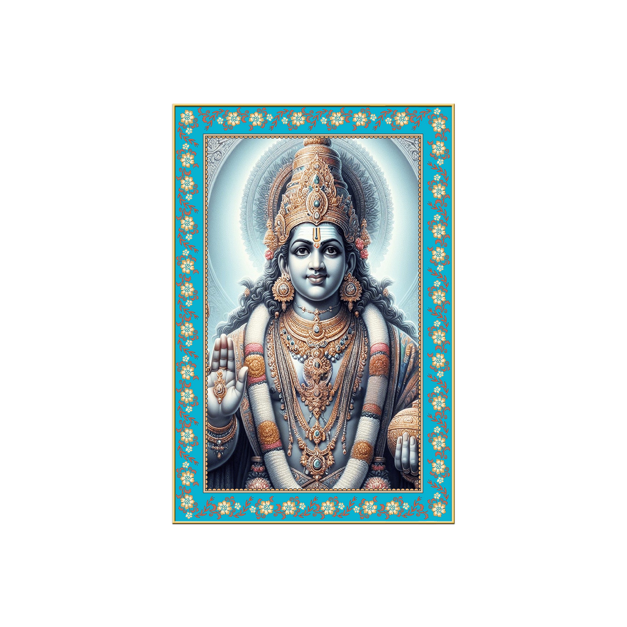 Hindu Deity Vishnu Floral Border Vertical Wall Painting