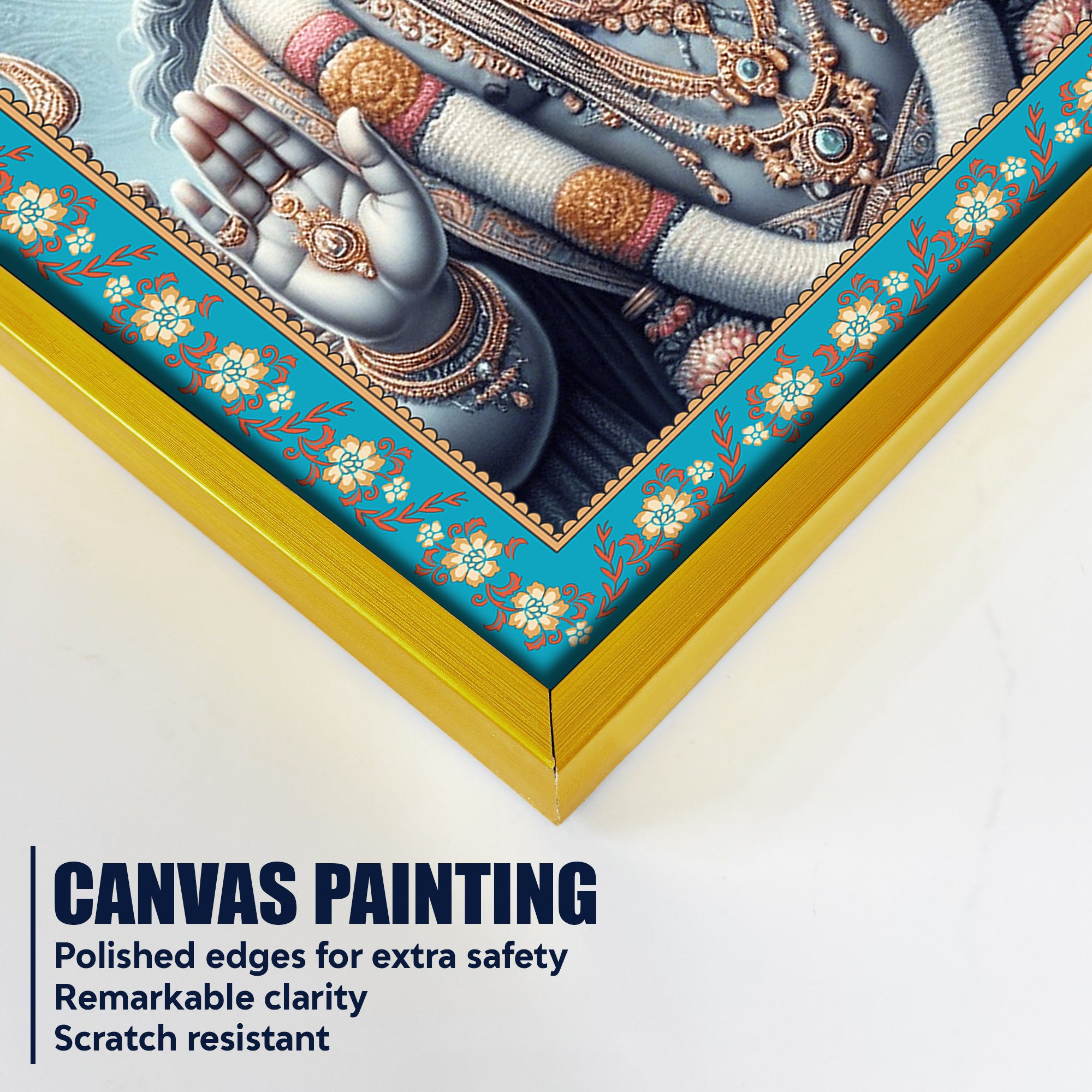 Hindu Deity Vishnu Floral Border Vertical Wall Painting