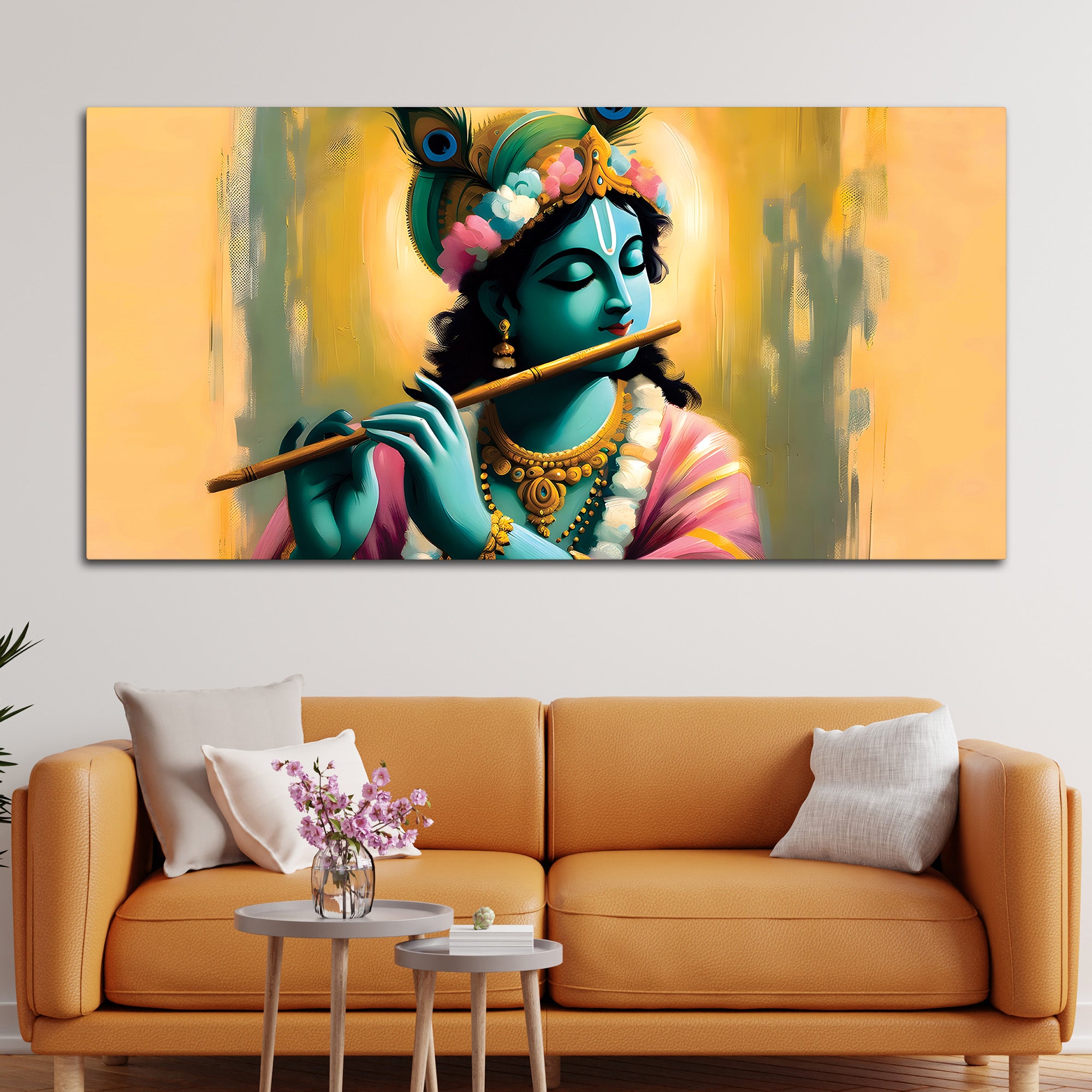 Hindu God Krishna Artistic Canvas Painting for Wall Decoration