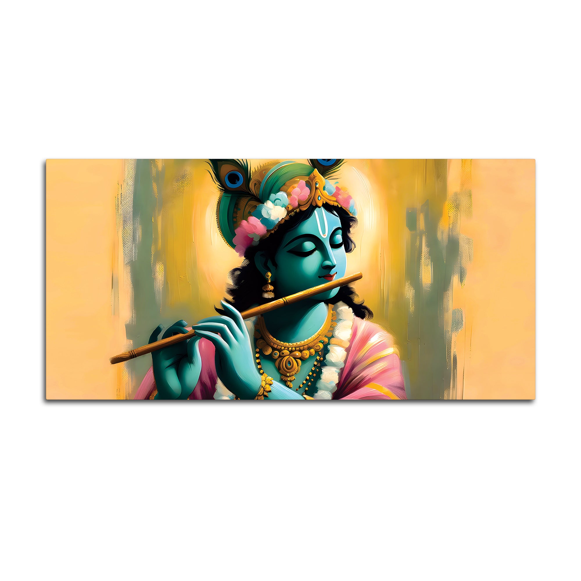 Hindu God Krishna Artistic Canvas Painting for Wall Decoration