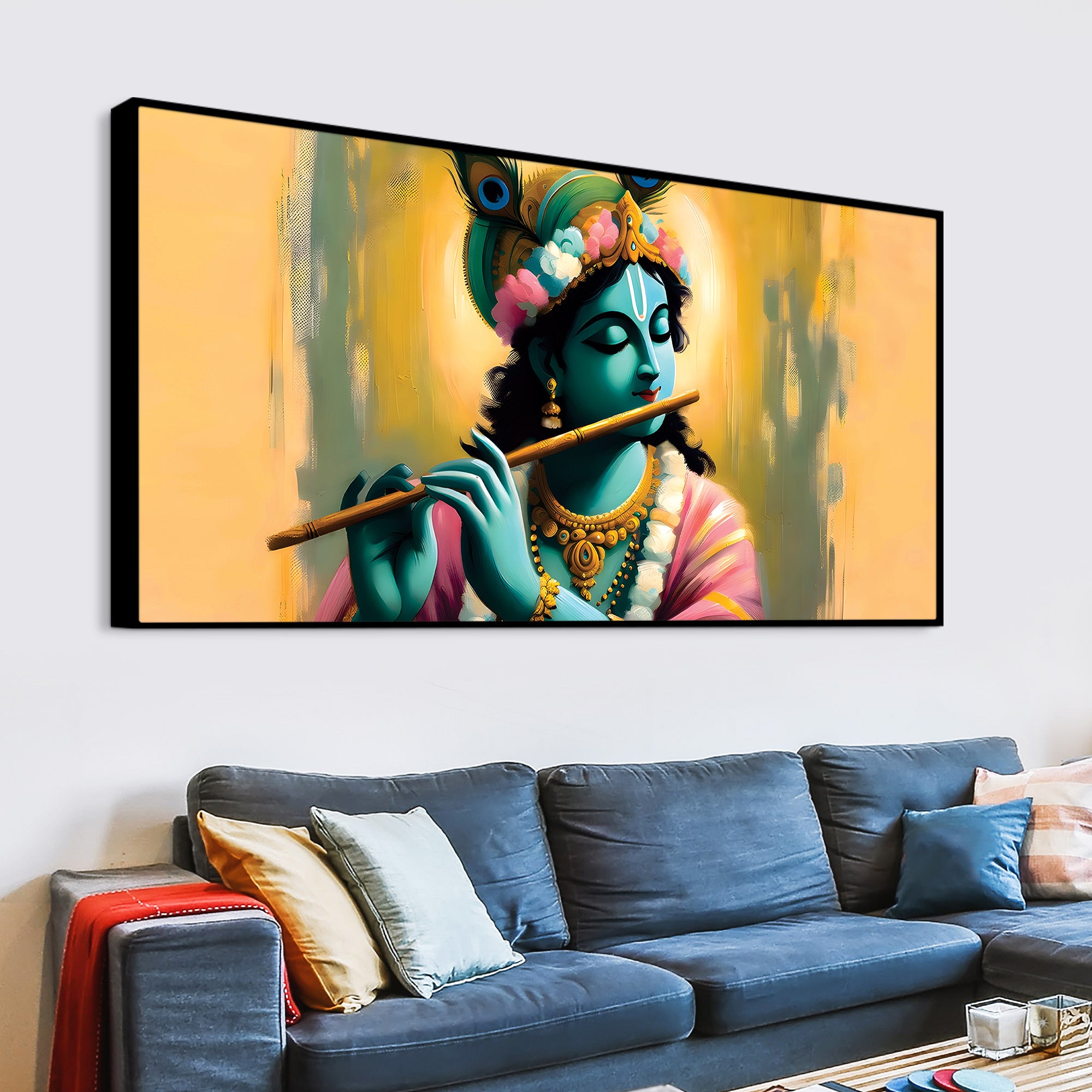 Hindu God Krishna Artistic Canvas Painting for Wall Decoration
