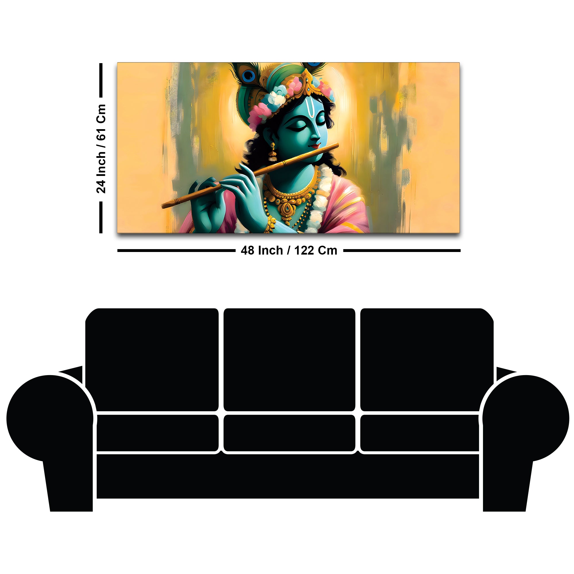 Hindu God Krishna Artistic Canvas Painting for Wall Decoration