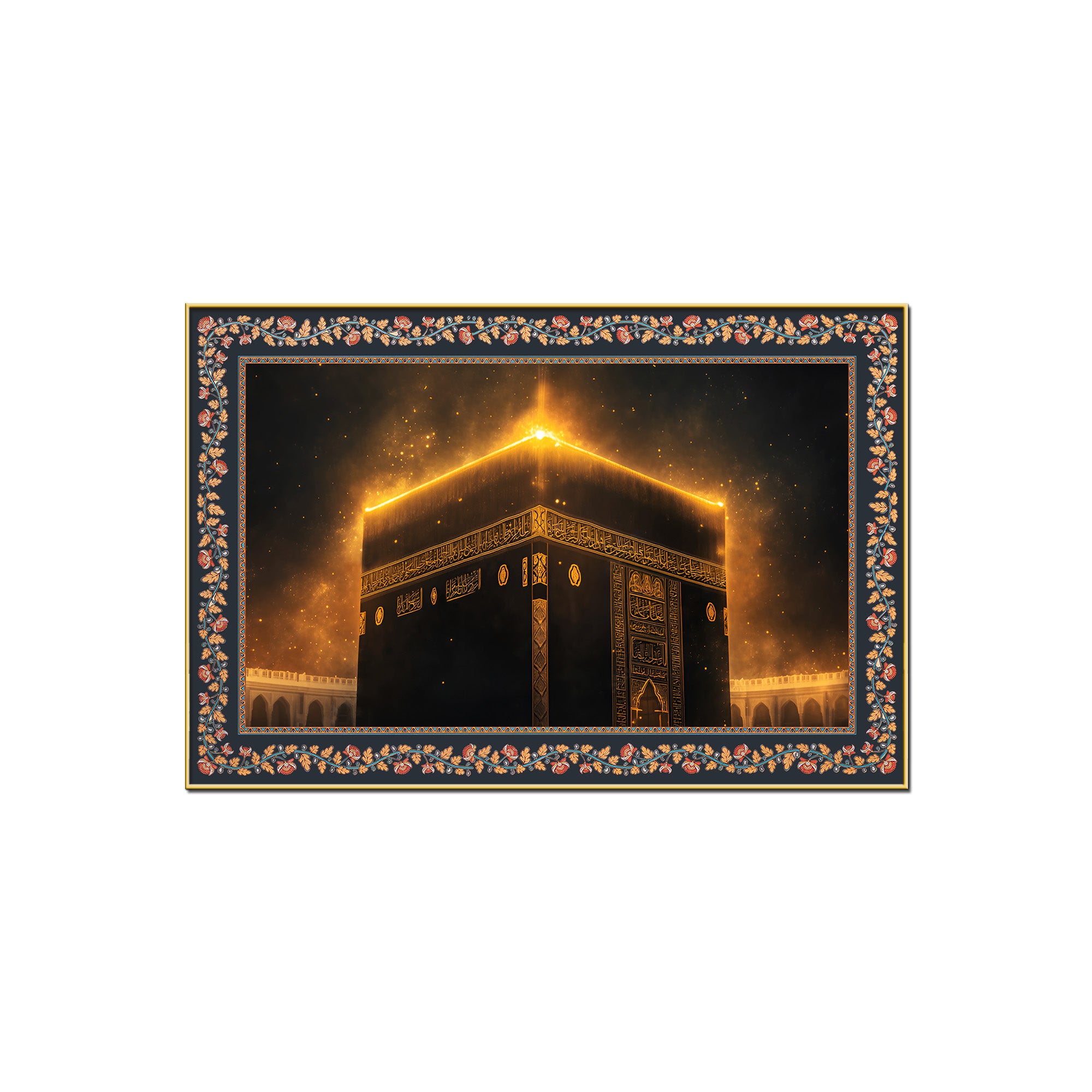 Holy Kaaba Peace & Serenity Floral Border Canvas Wall Painting