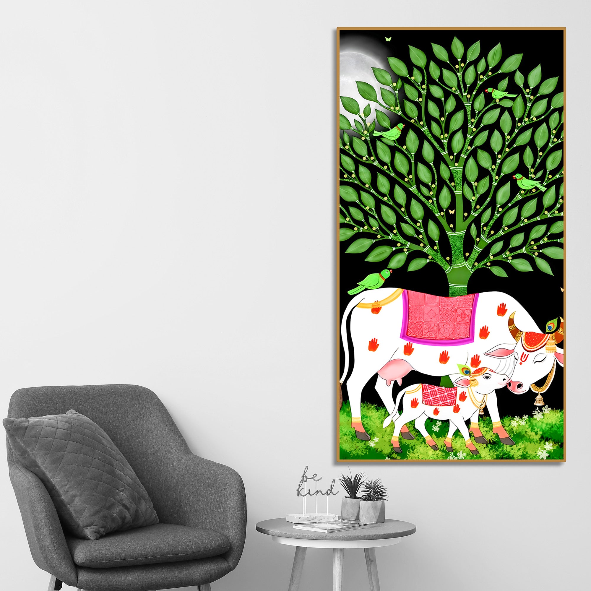 indian-art-kamdhenu-cow-canvas-wall-painting-spiritual-home-decor-gift