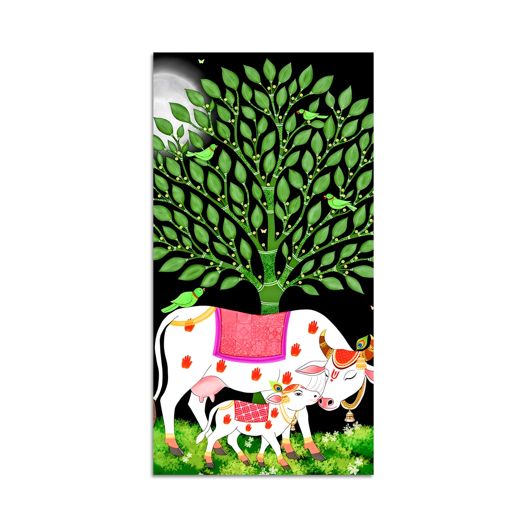 Indian Art Kamdhenu Cow Canvas Wall Painting | Spiritual Home Decor & Gift