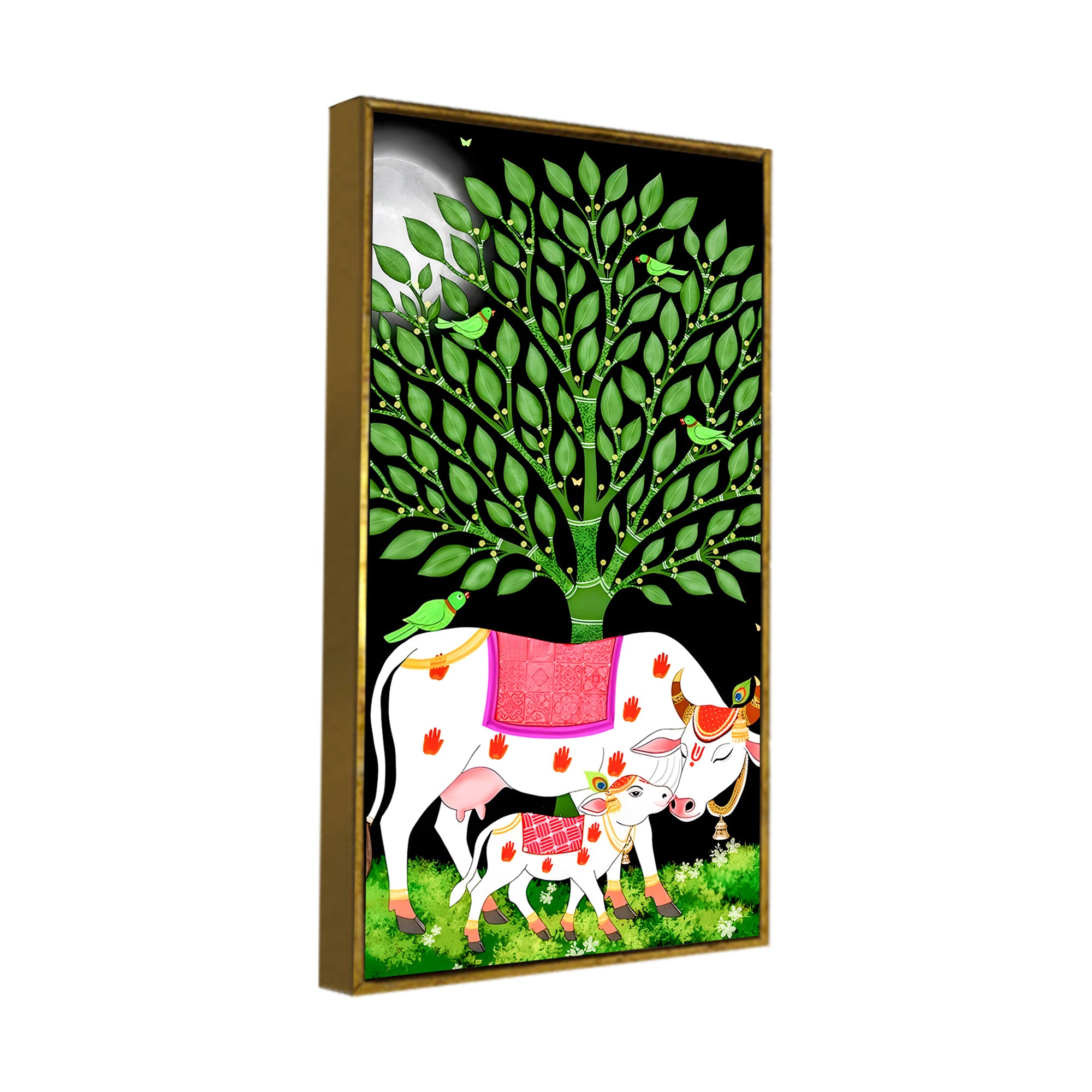 Indian Art Kamdhenu Cow Canvas Wall Painting | Spiritual Home Decor & Gift