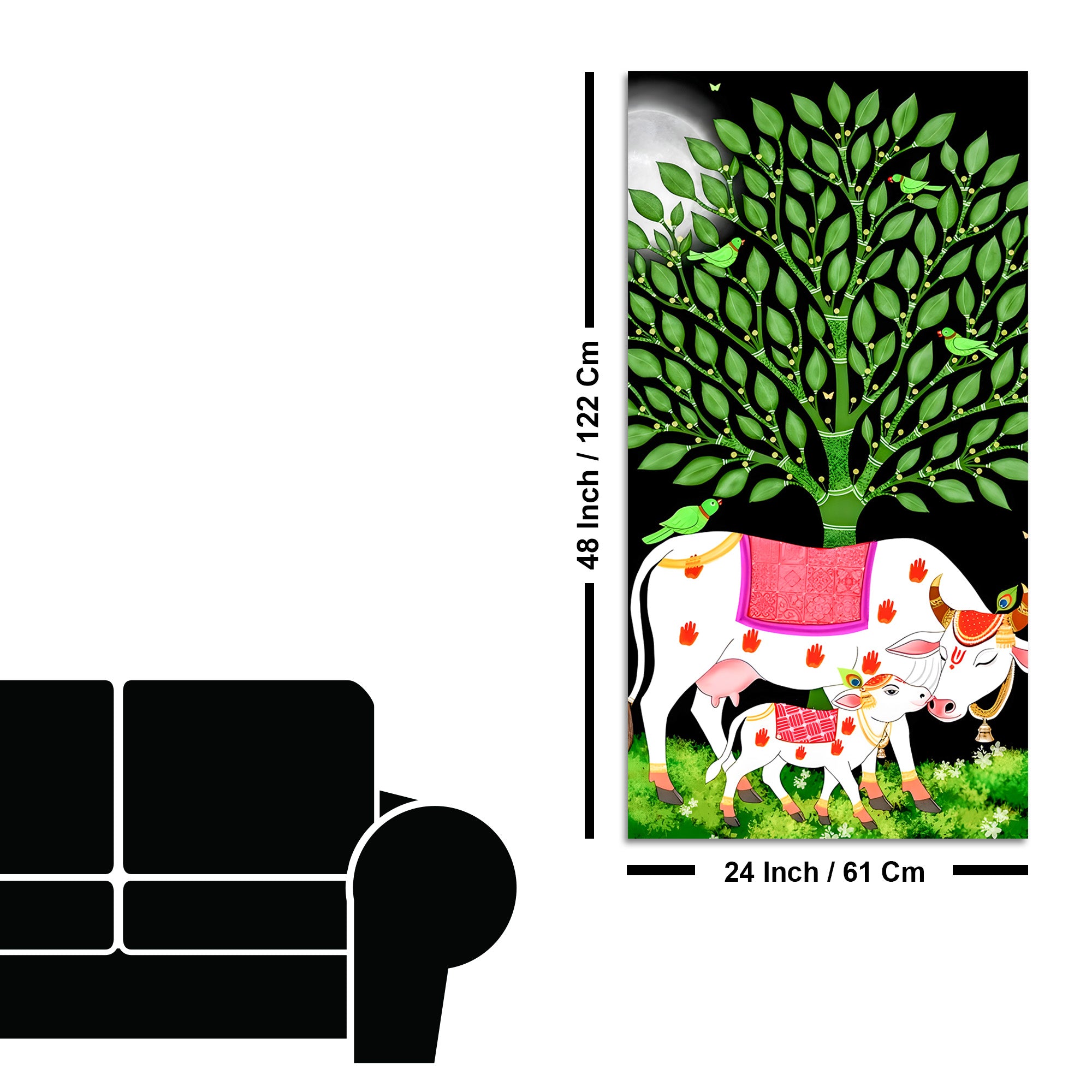 Indian Art Kamdhenu Cow Canvas Wall Painting | Spiritual Home Decor & Gift