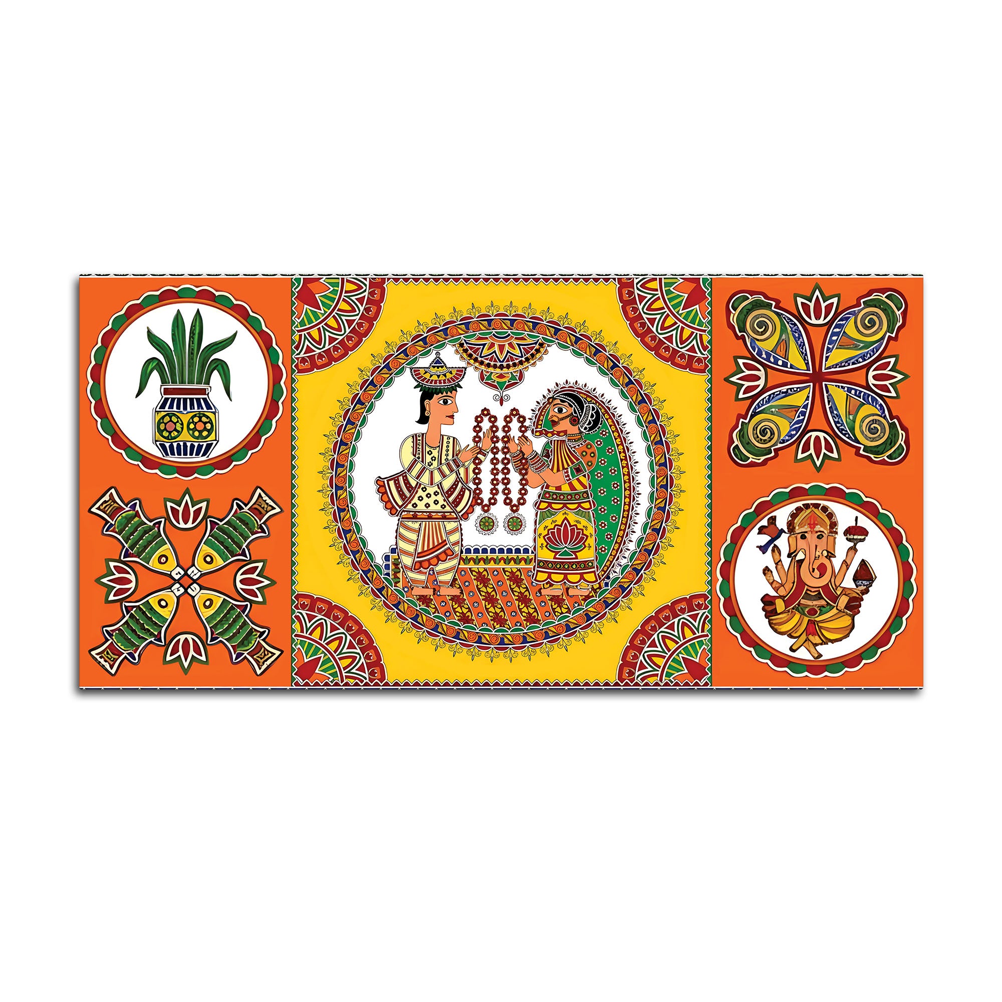 Indian Festive Folk Art Wedding Theme Canvas Wall Painting