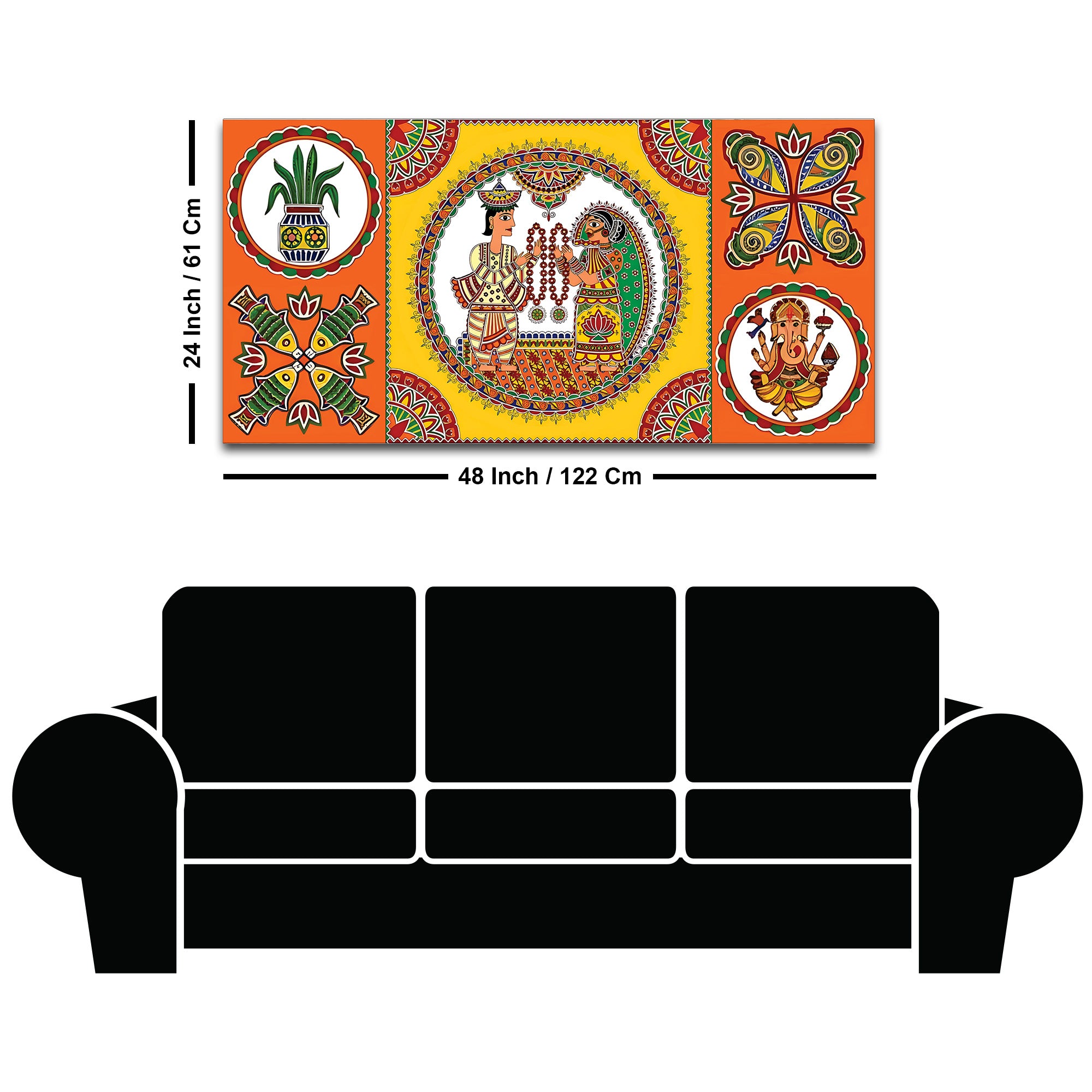 Indian Festive Folk Art Wedding Theme Canvas Wall Painting