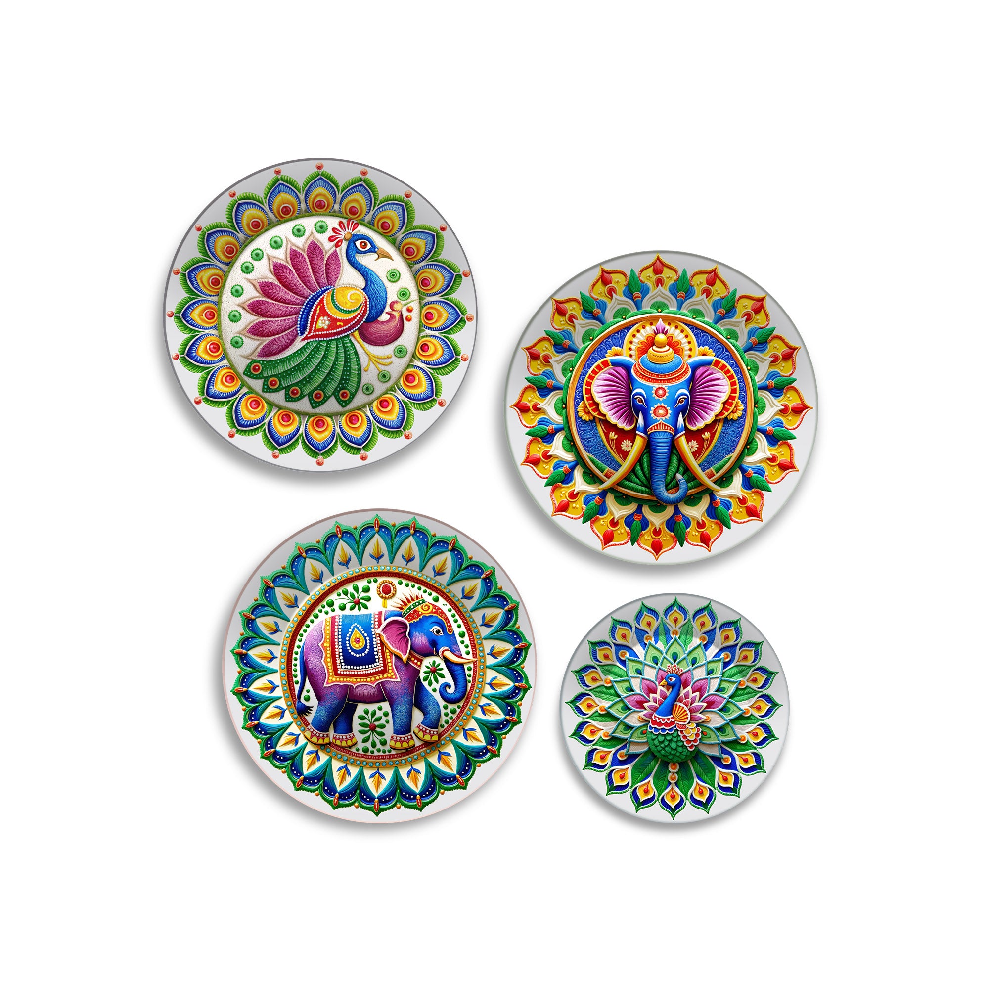 Indian Folk Art with Divine Motifs Premium Wall Plates Painting Set of Four