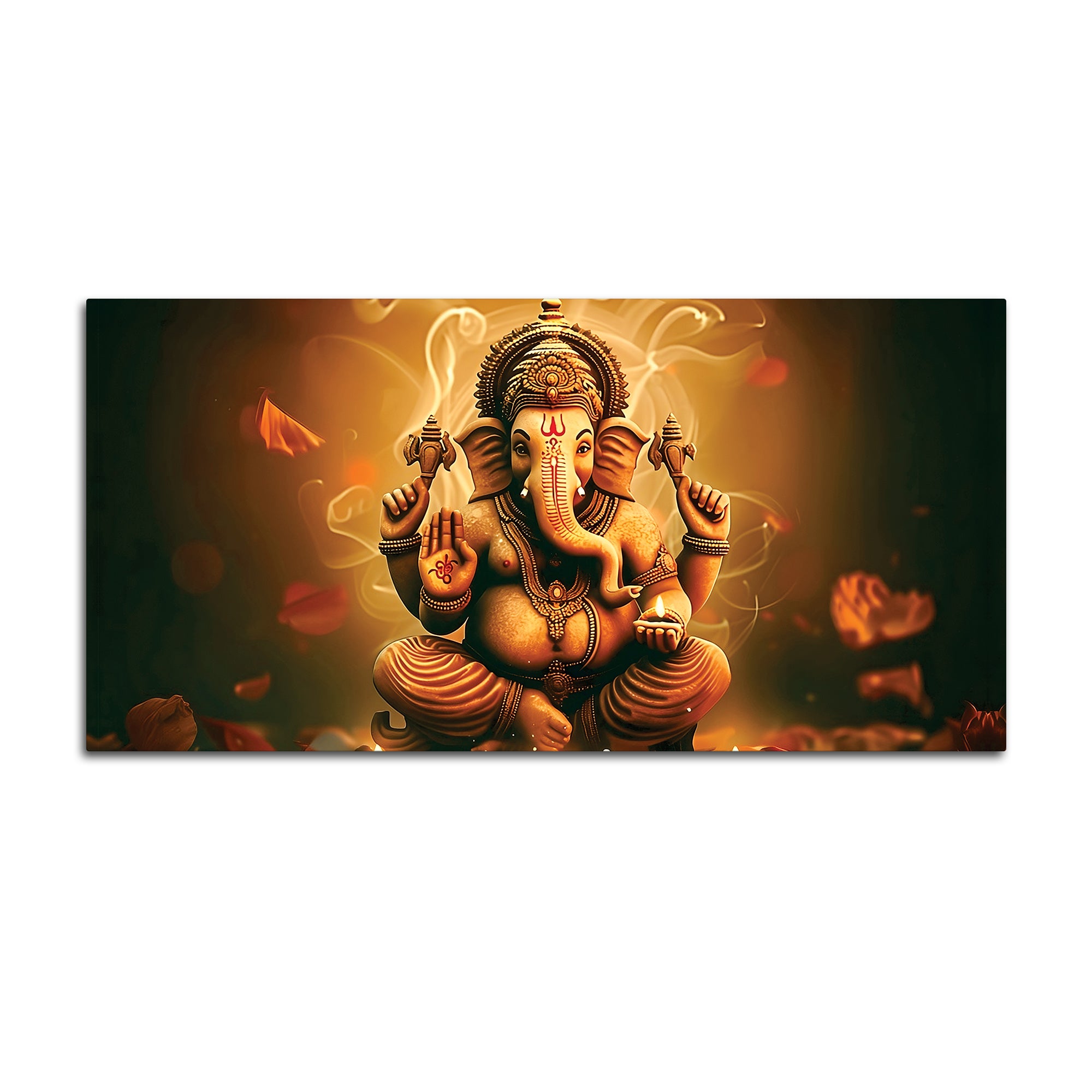 Indian Traditional Lord Shri Ganesh Premium Canvas Wall Painting – Luxury Spiritual Wall Art for Home & Office Decor