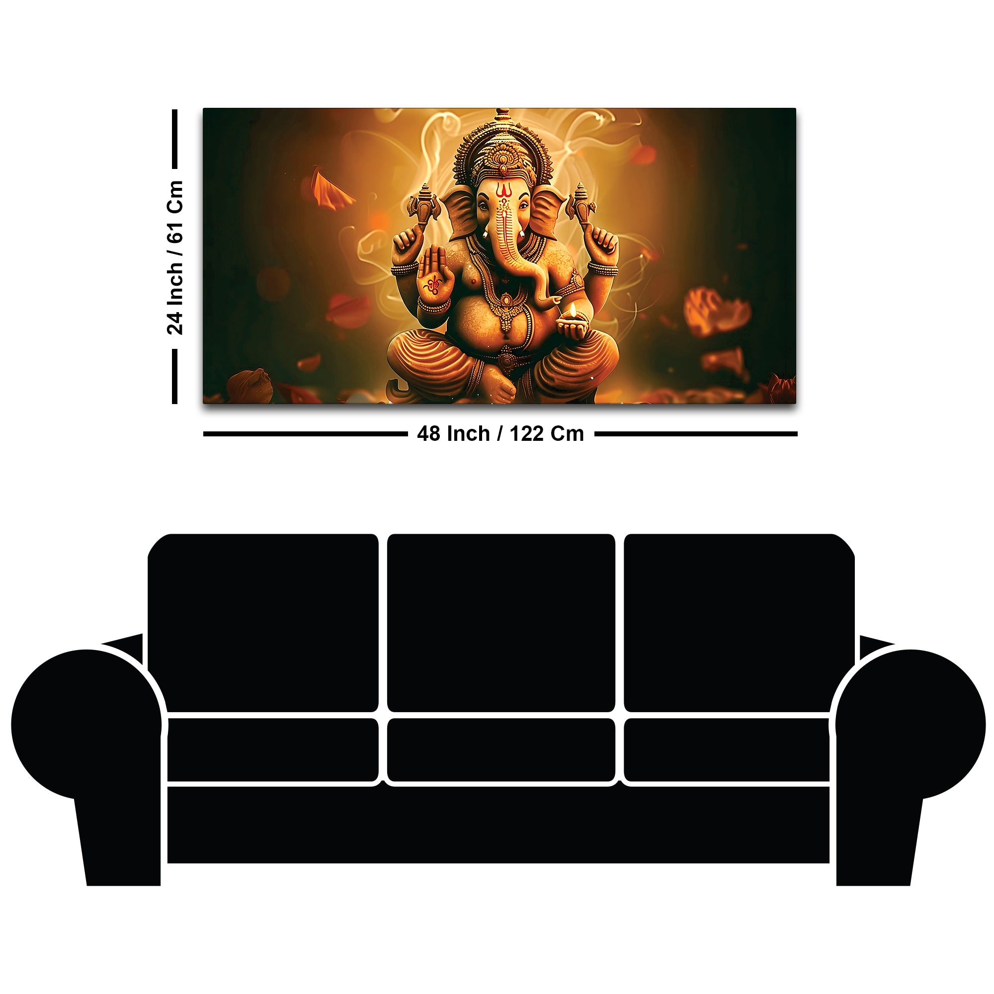 Indian Traditional Lord Shri Ganesh Premium Canvas Wall Painting – Luxury Spiritual Wall Art for Home & Office Decor