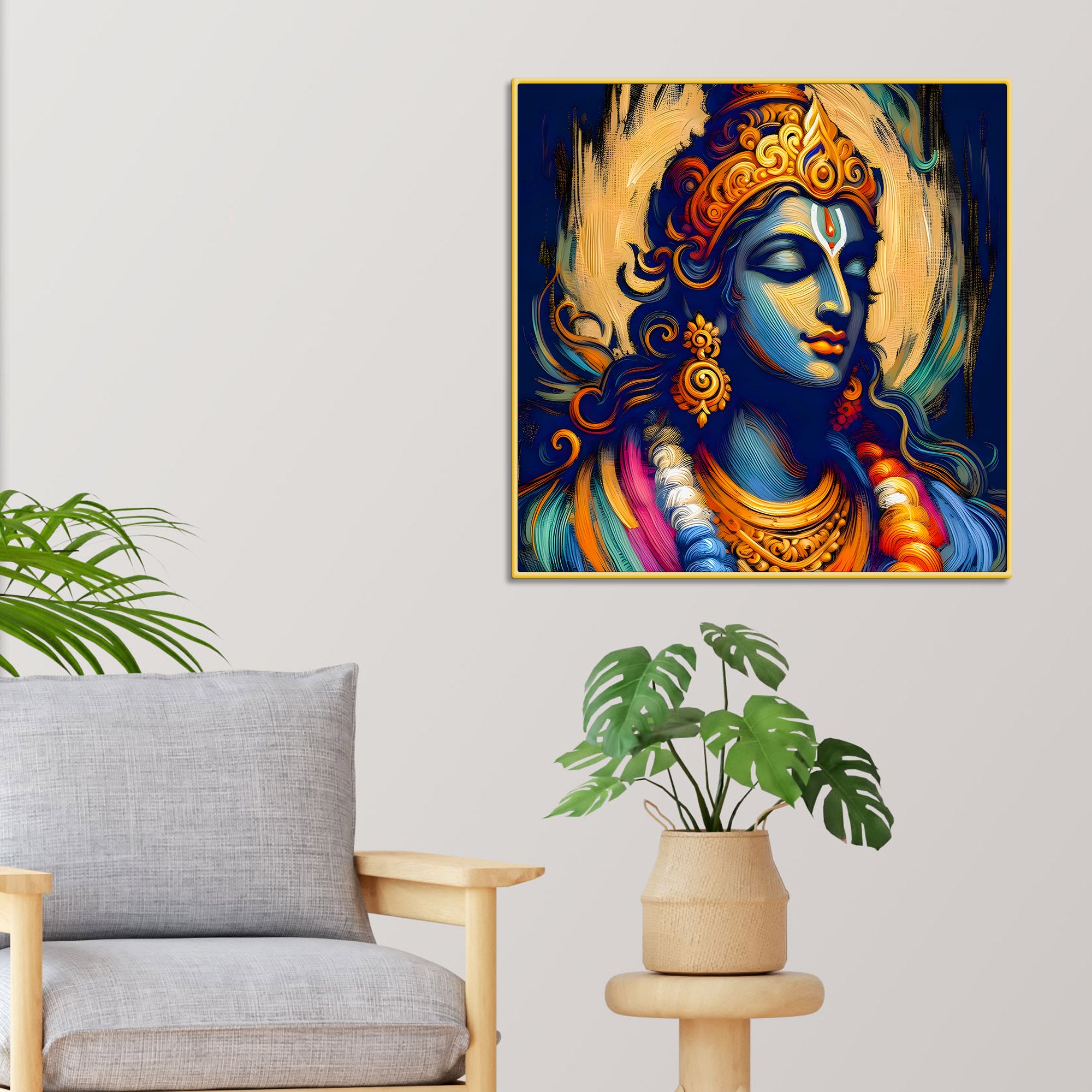 Indian Traditional Lord Shri Krishna Canvas Wall Painting for Home