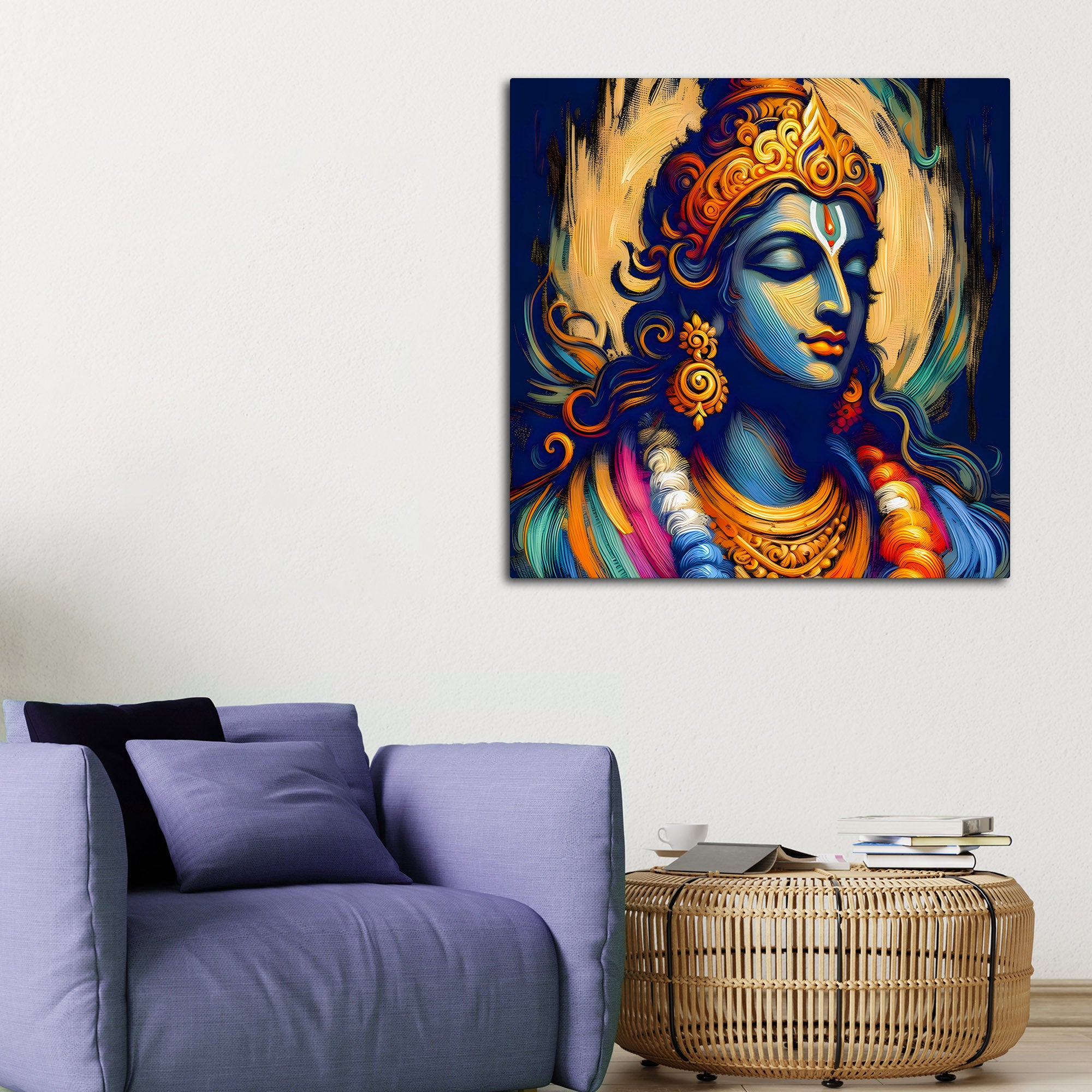 Indian Traditional Lord Shri Krishna Canvas Wall Painting for Home