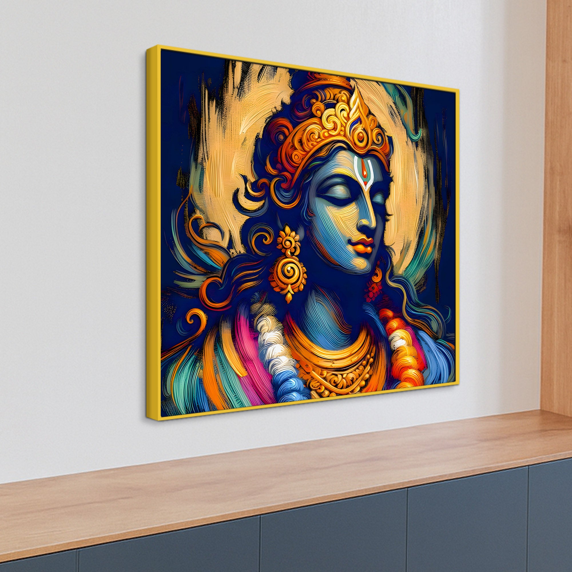 Indian Traditional Lord Shri Krishna Canvas Wall Painting for Home