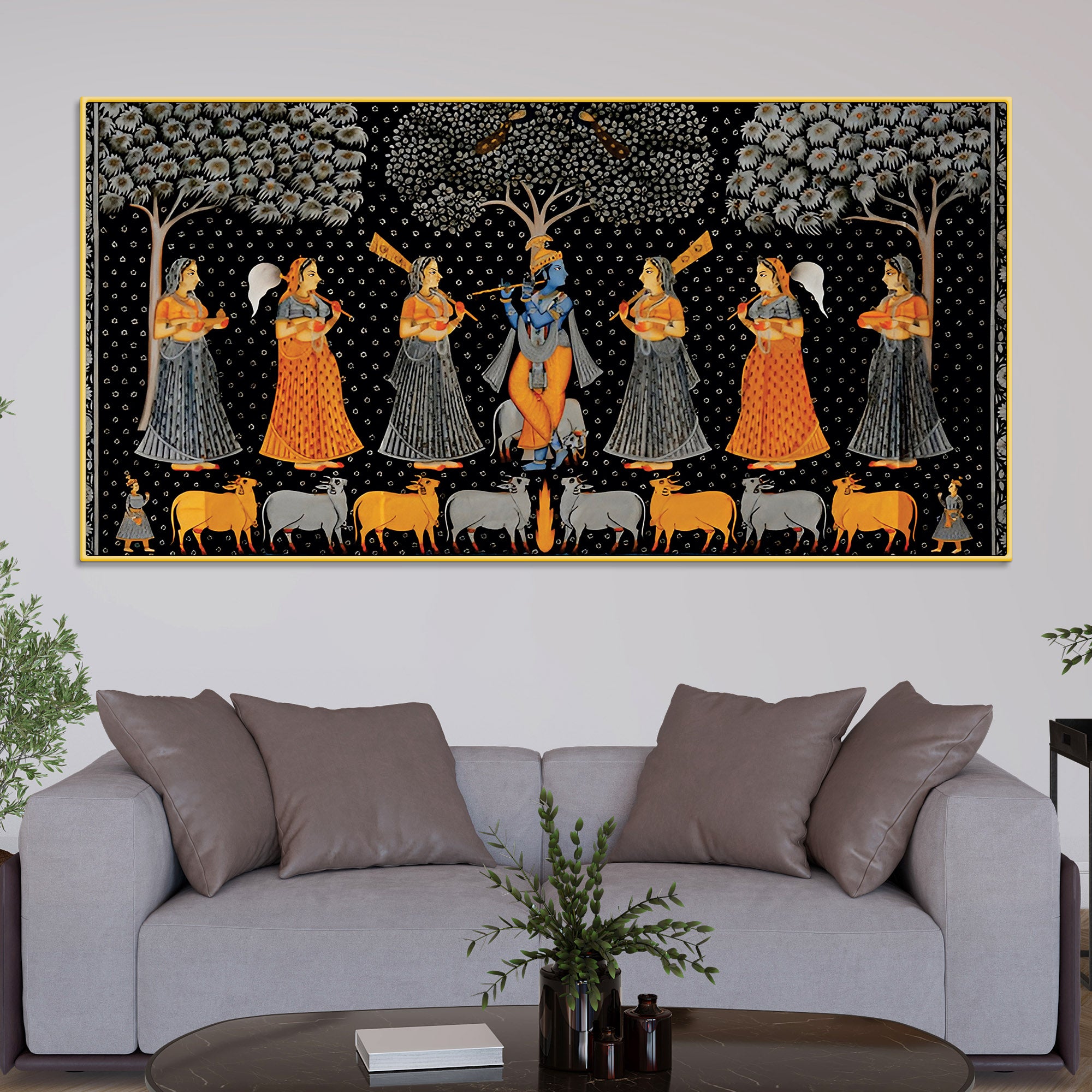 Indian Traditional Pichwai Krishna Raas Leela Wall Painting