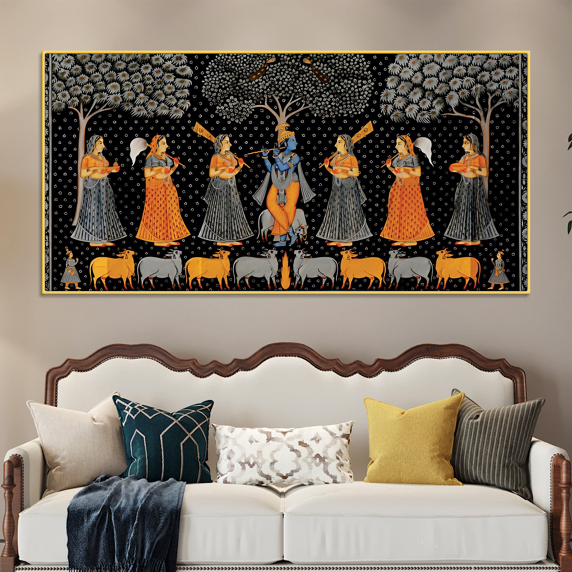 Indian Traditional Pichwai Krishna Raas Leela Wall Painting