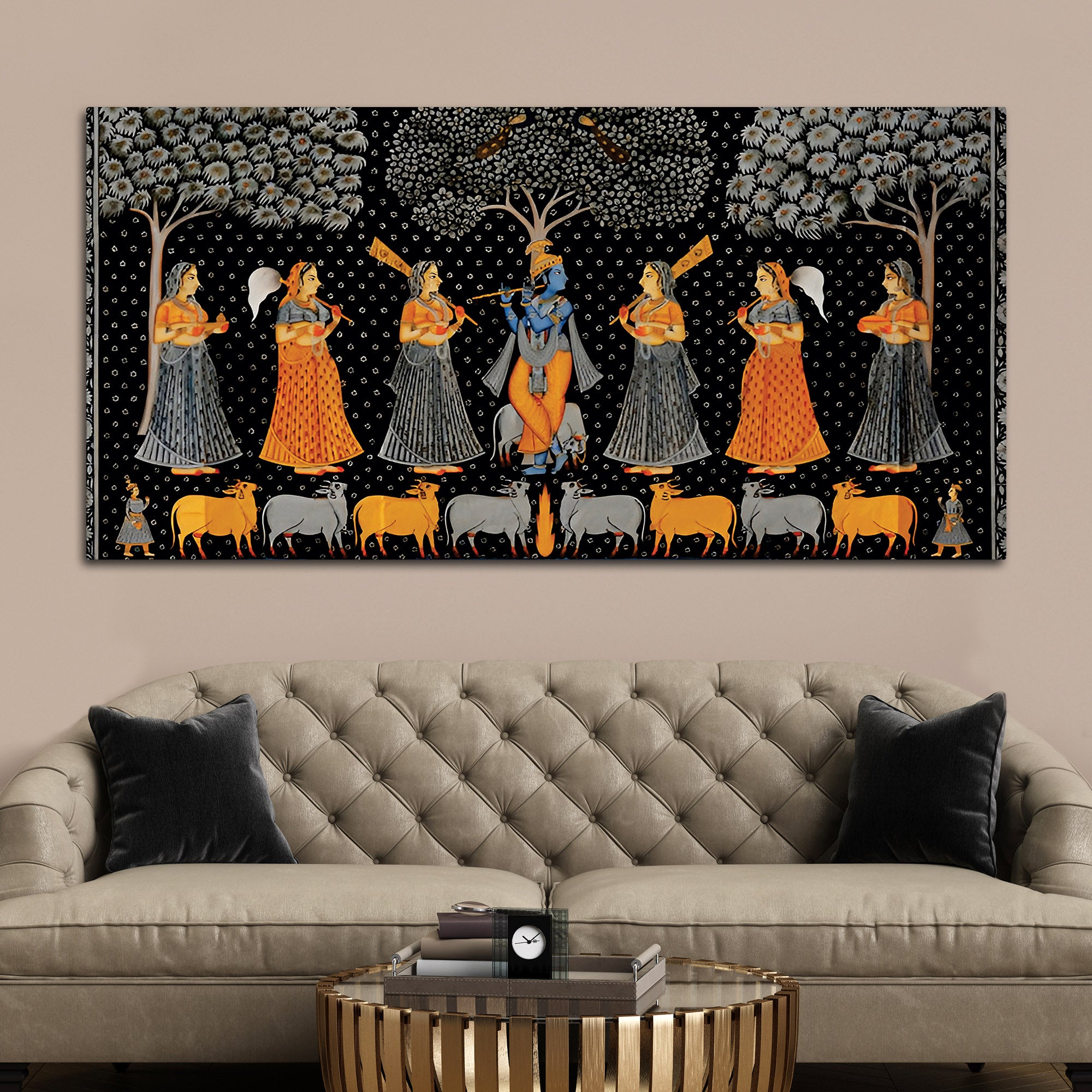 Indian Traditional Pichwai Krishna Raas Leela Wall Painting