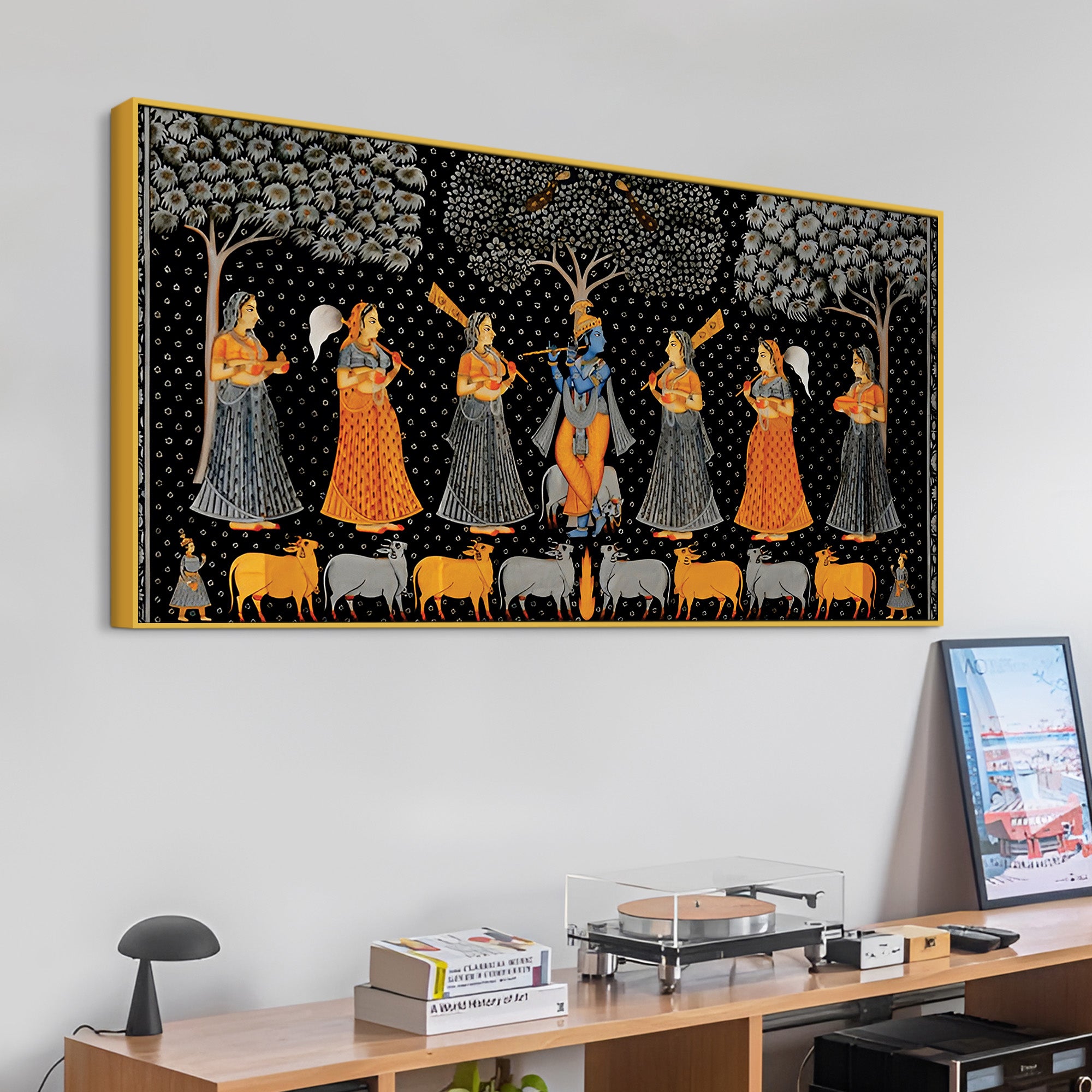 Indian Traditional Pichwai Krishna Raas Leela Wall Painting