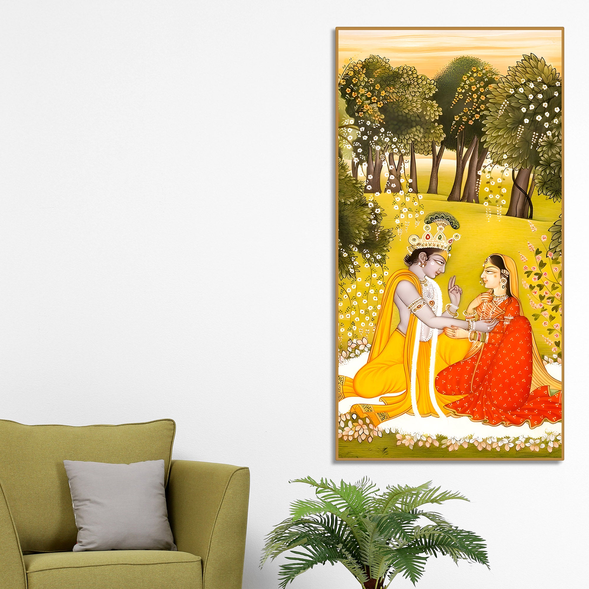Indian Traditional Radha Krishna Canvas Painting | Elegant Pichwai Home Wall Decor