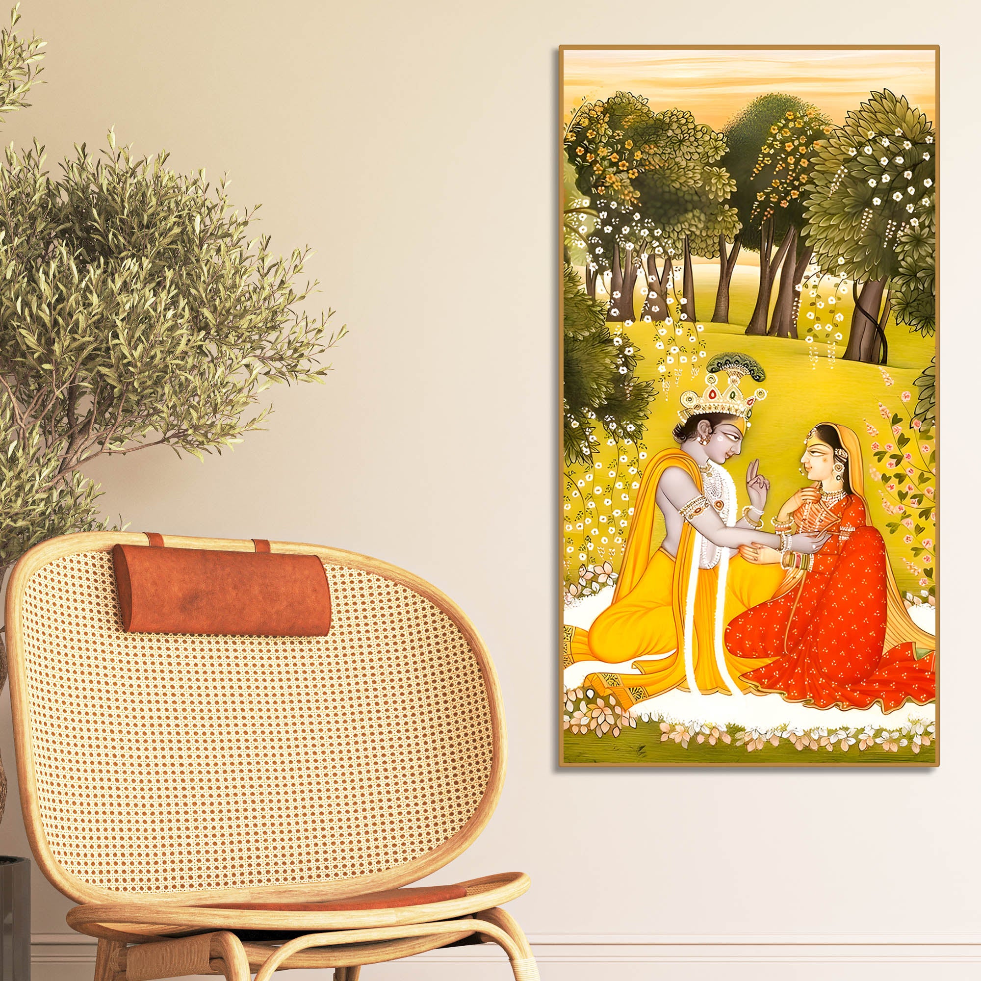 Indian Traditional Radha Krishna Canvas Painting | Elegant Pichwai Home Wall Decor