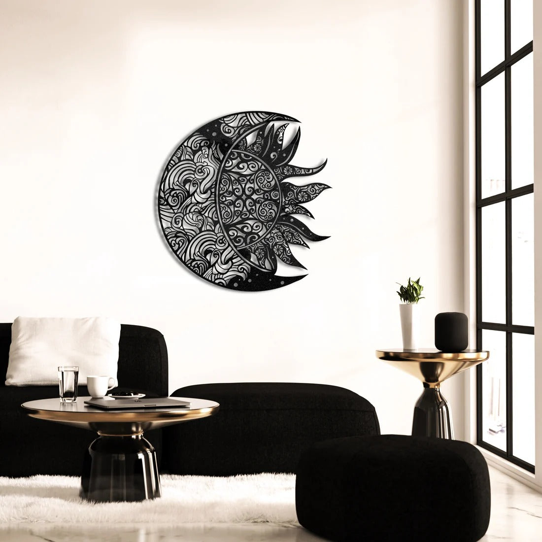 Intricate Sun and Moon Mandala Metal Art Wall Decor