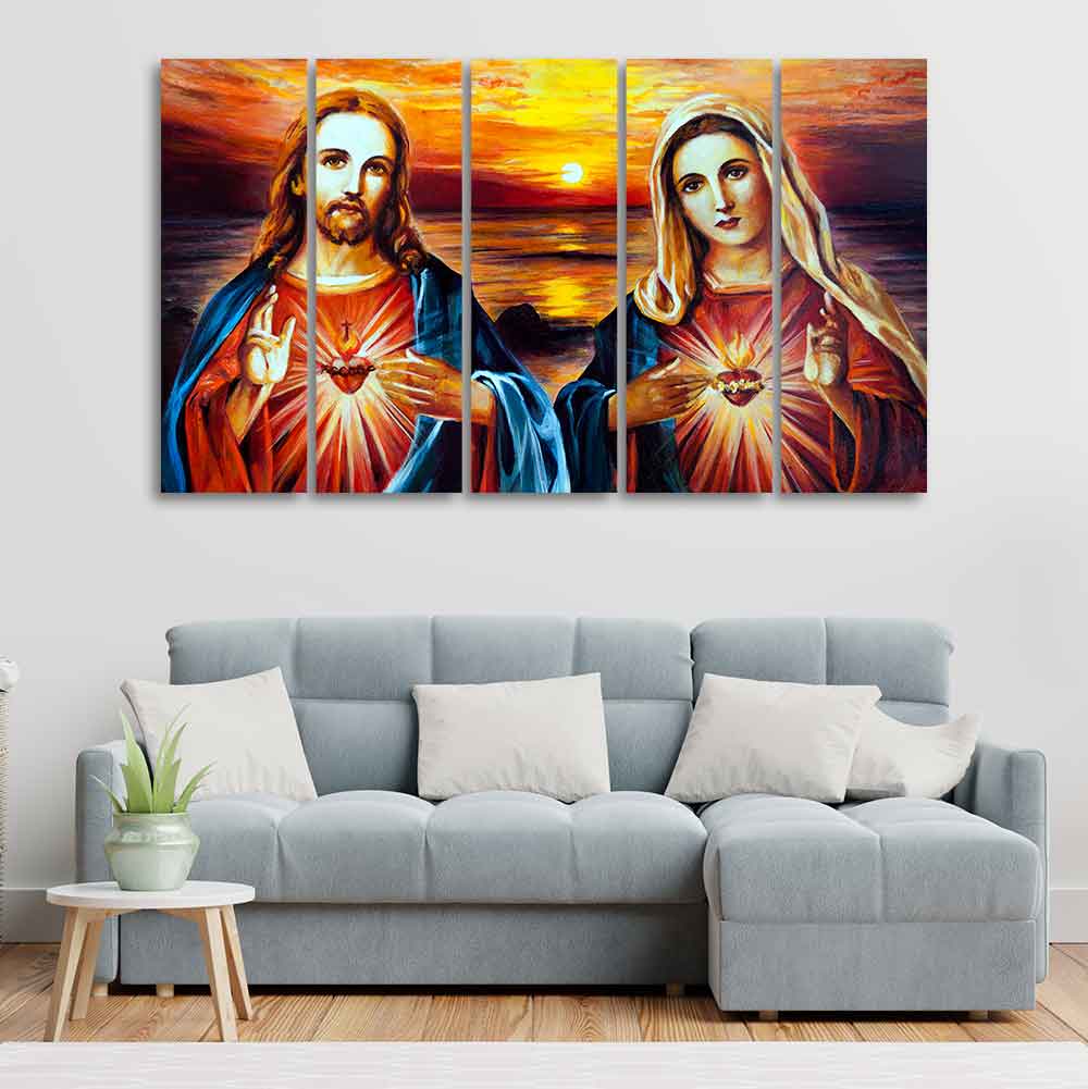 Jesus Christ and Mary Canvas Wall Painting of Five Pieces